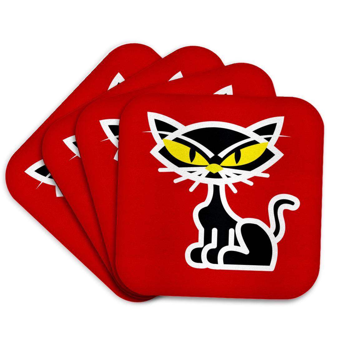 3dRose, Retro Style Black Kitty Cat Cartoon on Red Backgroud, Coaster and other Wholesale cat coaster for your store trending on Faire.