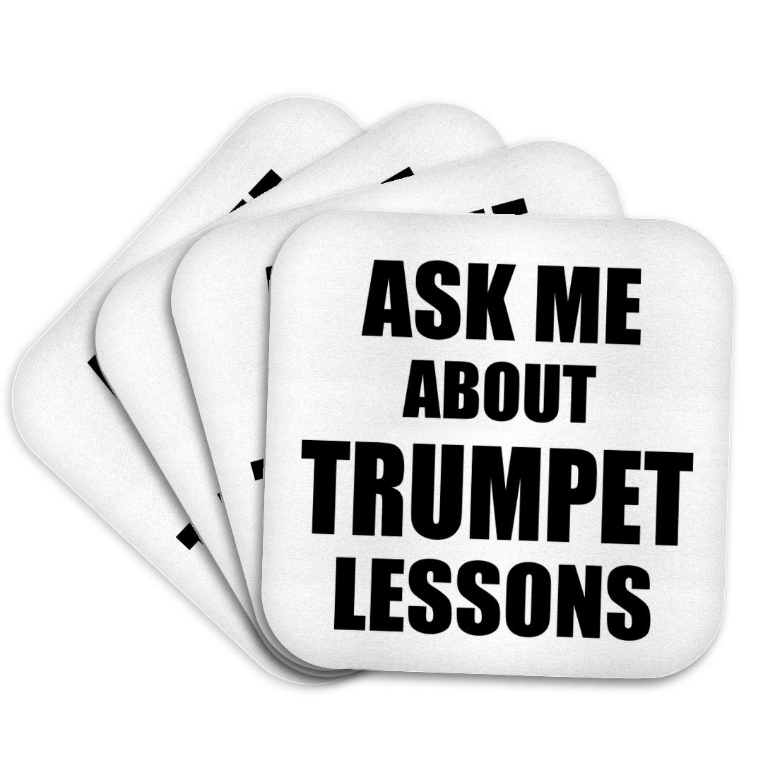 3dRose, Ask me about Trumpet lessons self-promotion promotional advert advertising music teacher marketing, Coaster and other Wholesale tunes for your store trending on Faire.
