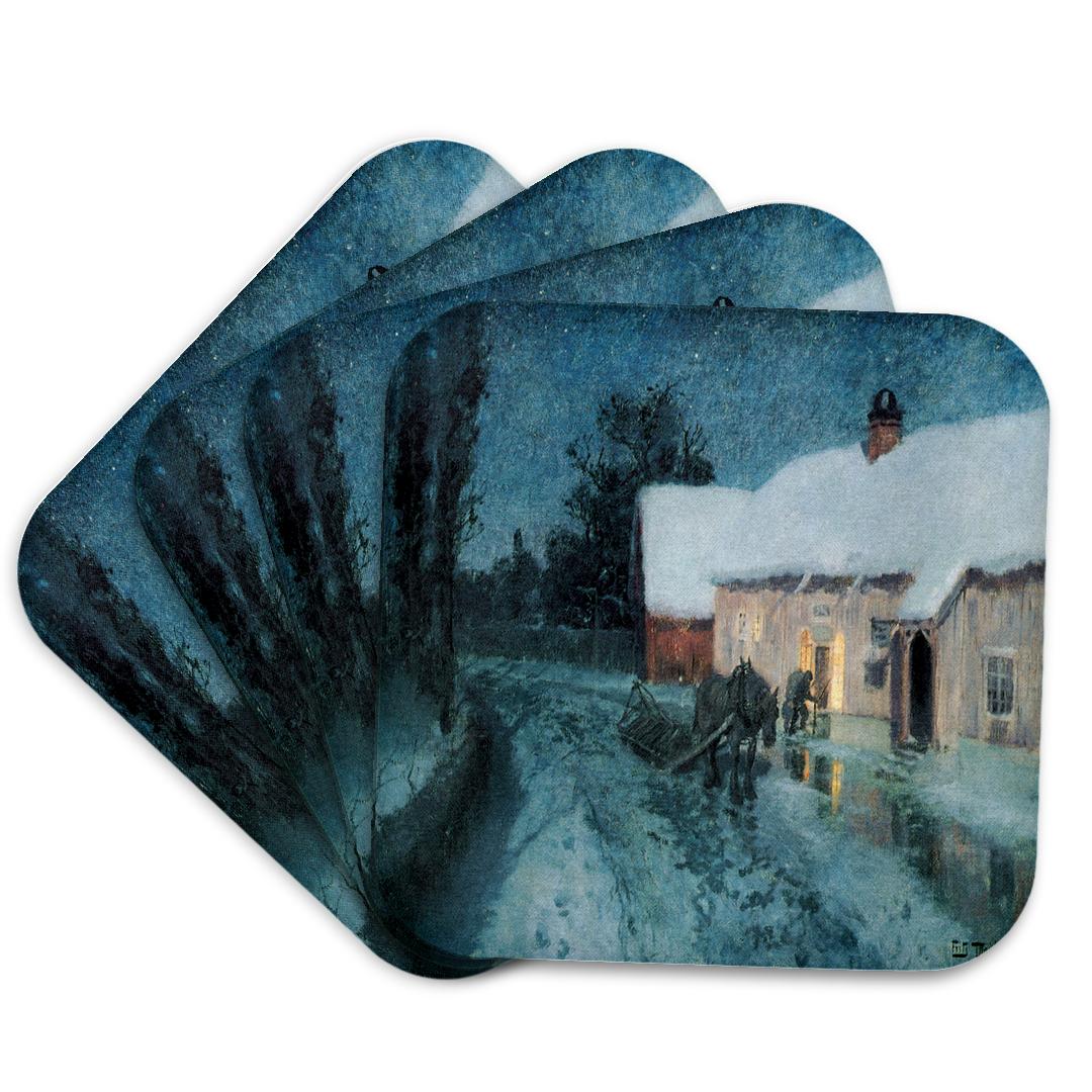 3dRose, Night, ca, 1880 by Fritz Thaulow, Horse and sled in Winter, Coaster and other Wholesale fritz tile for your store trending on Faire.
