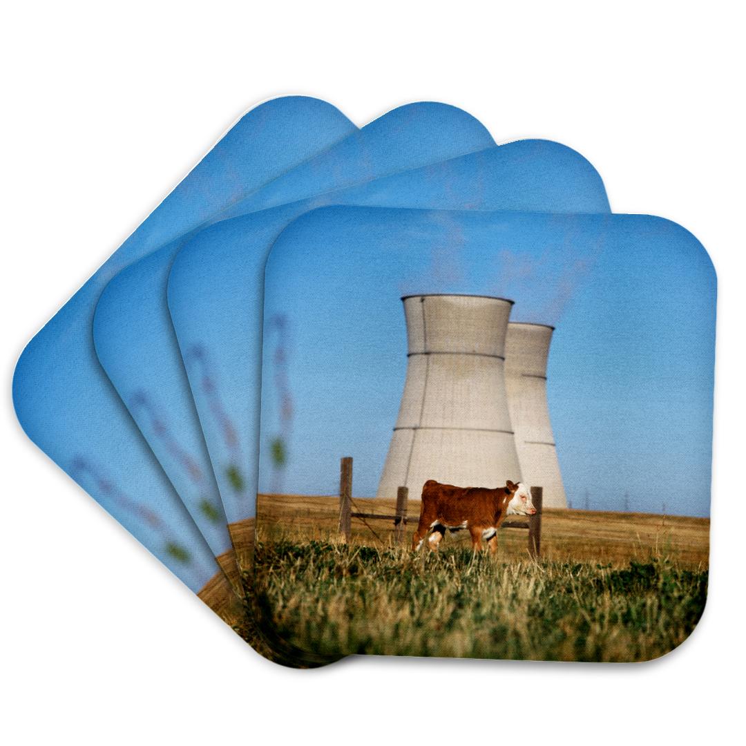 3dRose, Cow grazing on field, cooling towers in background, Coaster and other Wholesale cooling tower for your store trending on Faire.