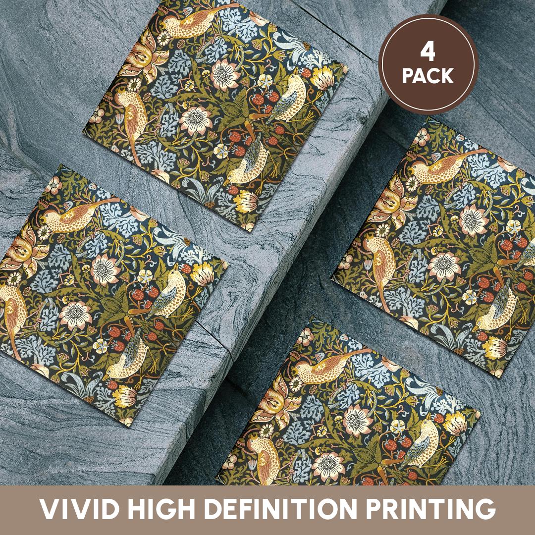 3dRose, William Morris Strawberry Thief Pattern, Coaster - Picture 13 of 35