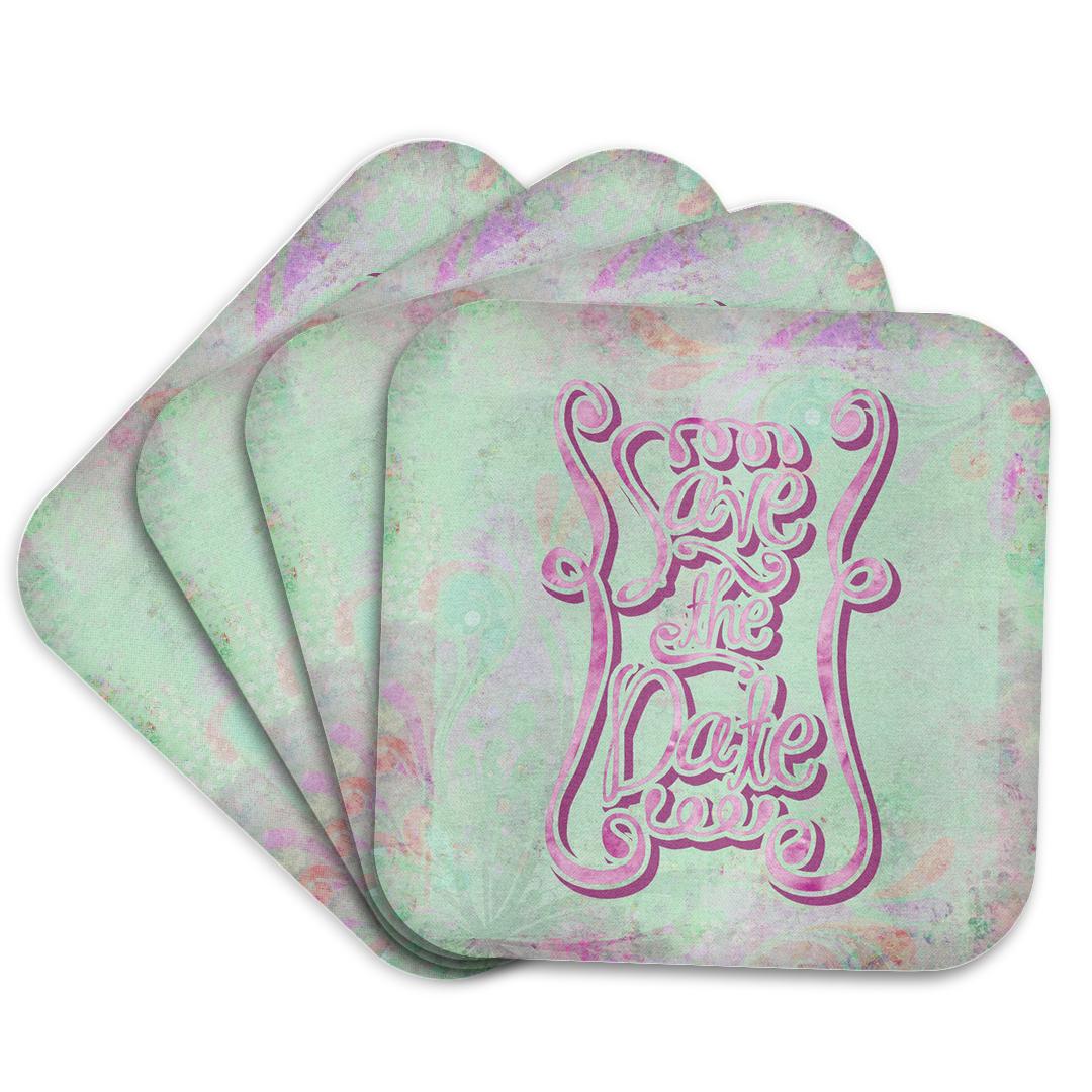3dRose Andrea Haase Inspirational Typography - Save The Date Watercolor Typography Art - Coasters