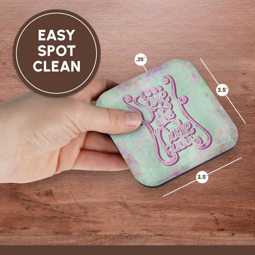 3dRose Andrea Haase Inspirational Typography - Save The Date Watercolor Typography Art - Coasters