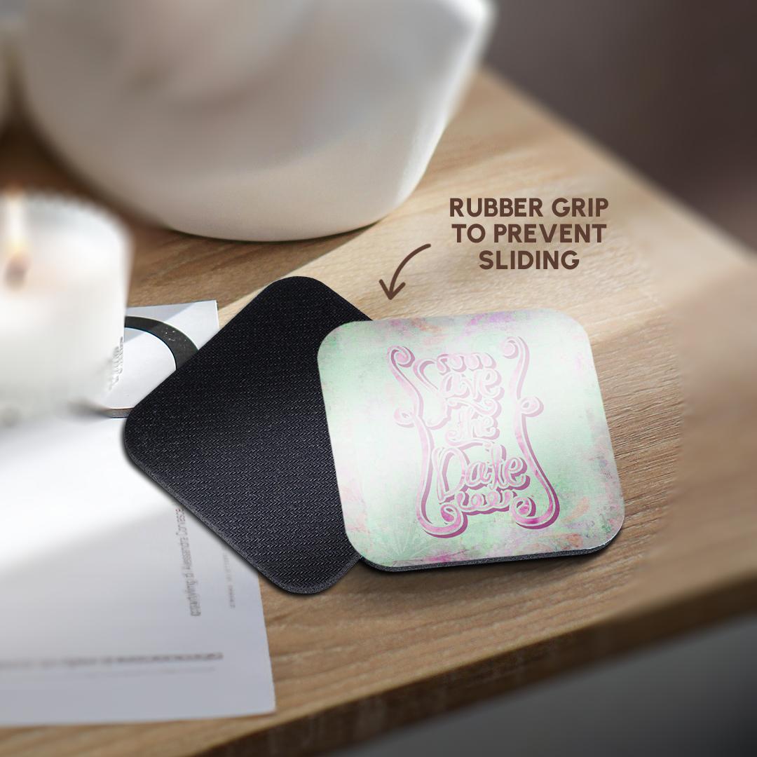 3dRose Andrea Haase Inspirational Typography - Save The Date Watercolor Typography Art - Coasters