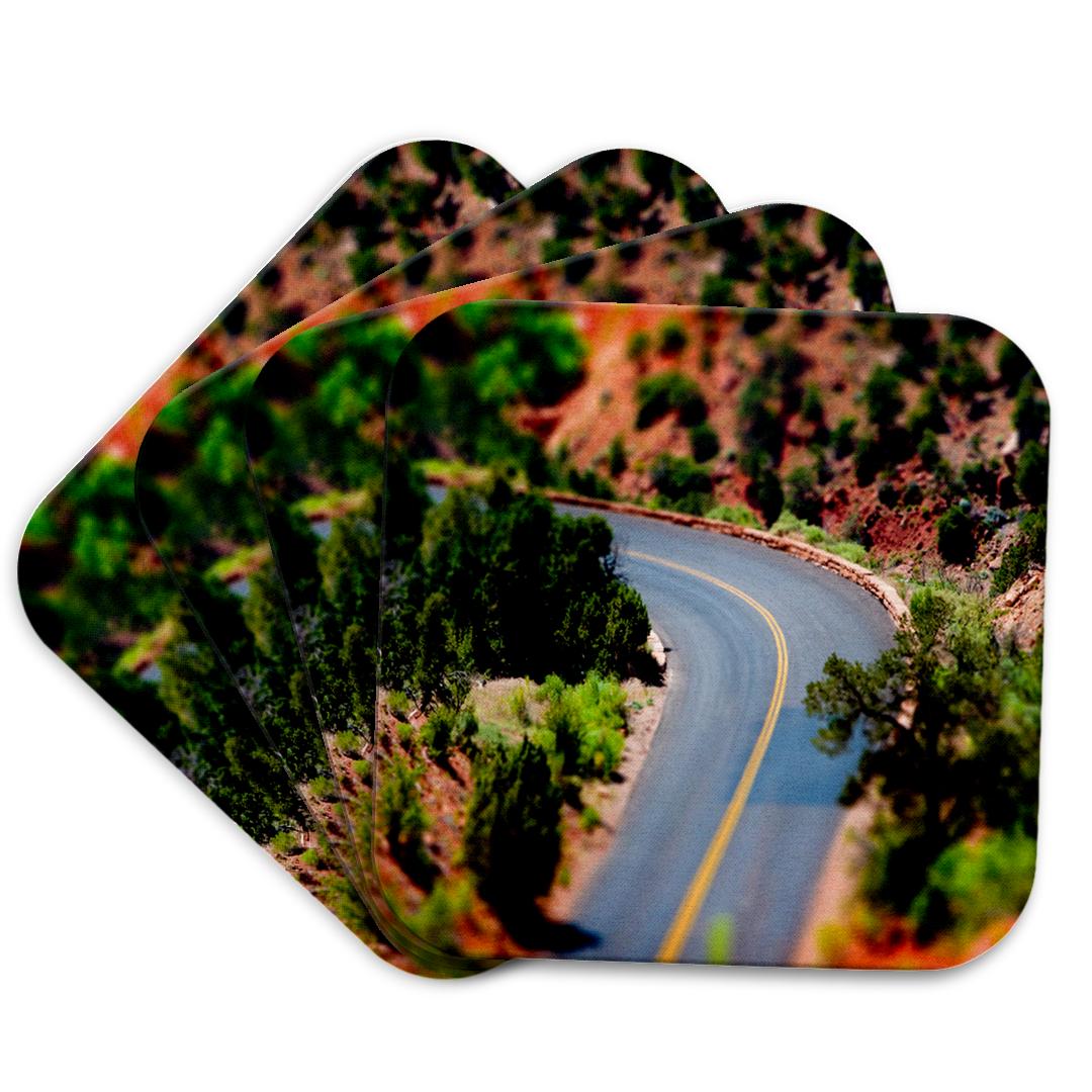 3dRose, Winding Road in Zion National Park Made to Look Like it is Miniature Road with Greenery on Side, Coaster and other Wholesale winding road for your store trending on Faire.