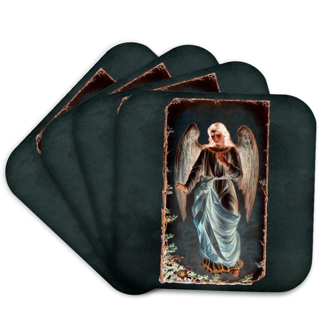 3dRose, Dark angel in a black robe with blue and yellow accents in a floral alter piece, Coaster and other Wholesale black angel for your store trending on Faire.