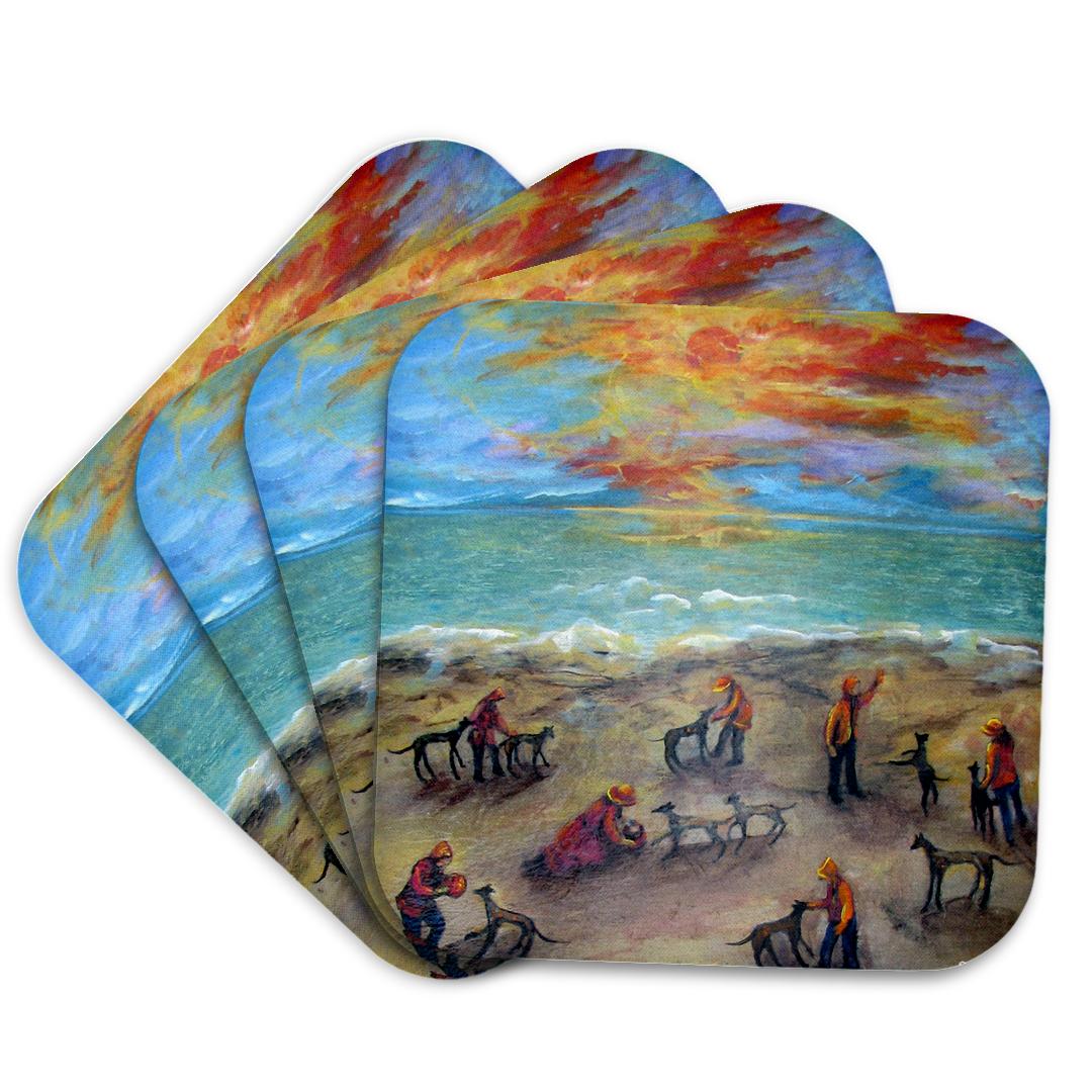 3dRose, Greyhounds at Sunset, kids and dogs play at the beach, Coaster and other Wholesale gray malin dogs for your store trending on Faire.