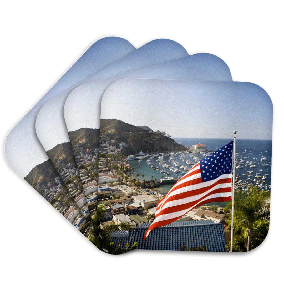 3dRose, CA, Catalina Island. Avalon harbor, American flag - US05 MWR0056 - Micah Wright, Coaster and other Wholesale avalon tile for your store trending on Faire.