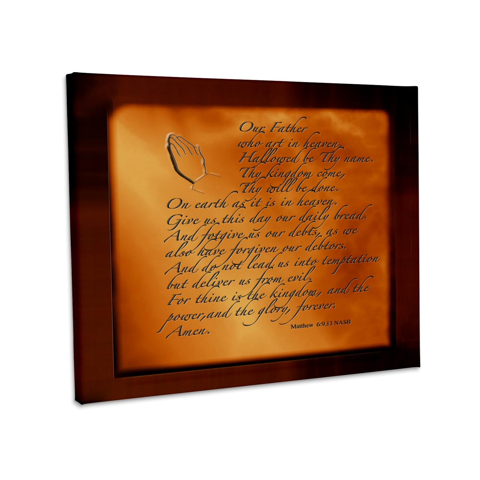 3dRose, El Padre Nuestro Mateo 6 9 13 Manos en oración y versículo grabados en cobre, Lienzo de Grado de Museo Envolvente para venta al por mayor de 3dRose