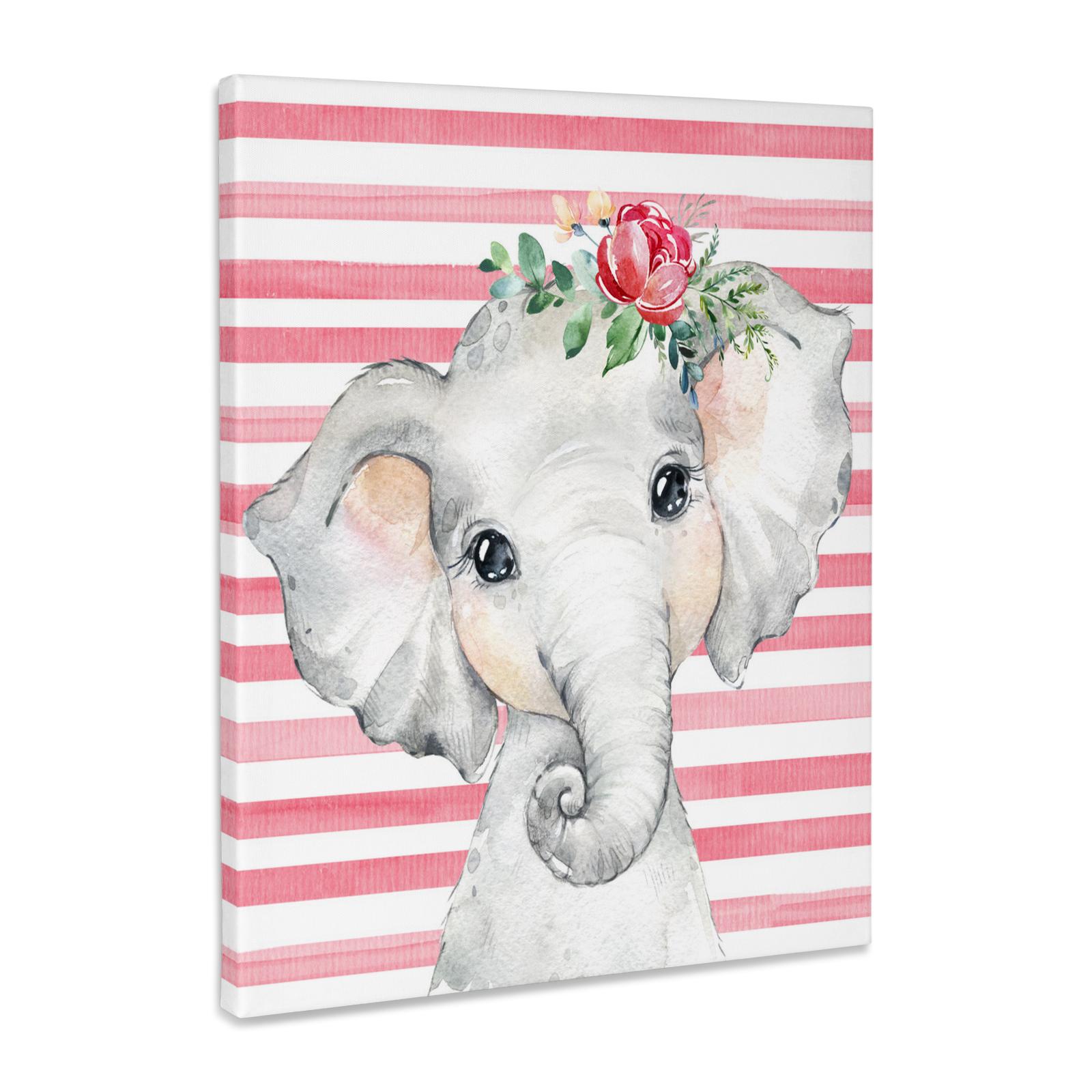 3dRose, Cute Image Of Watercolor Floral Baby Girl Elephant Illustration, Museum Grade Canvas Wrap for wholesale by 3dRose