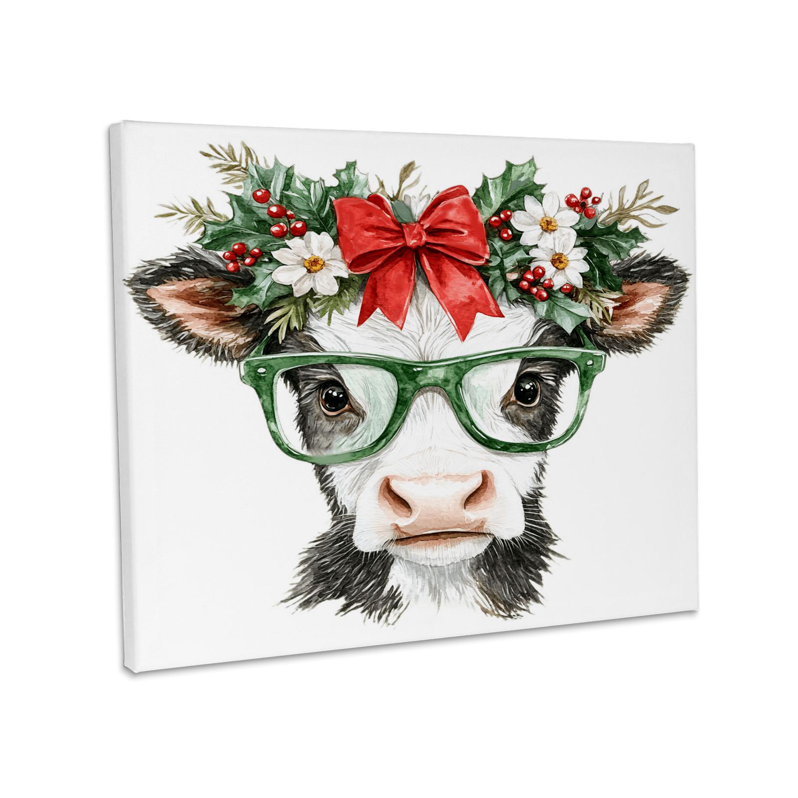 3dRose, Cute Black and White Christmas Cow In Glasses, Museum Grade Canvas Wrap - Picture 8 of 21