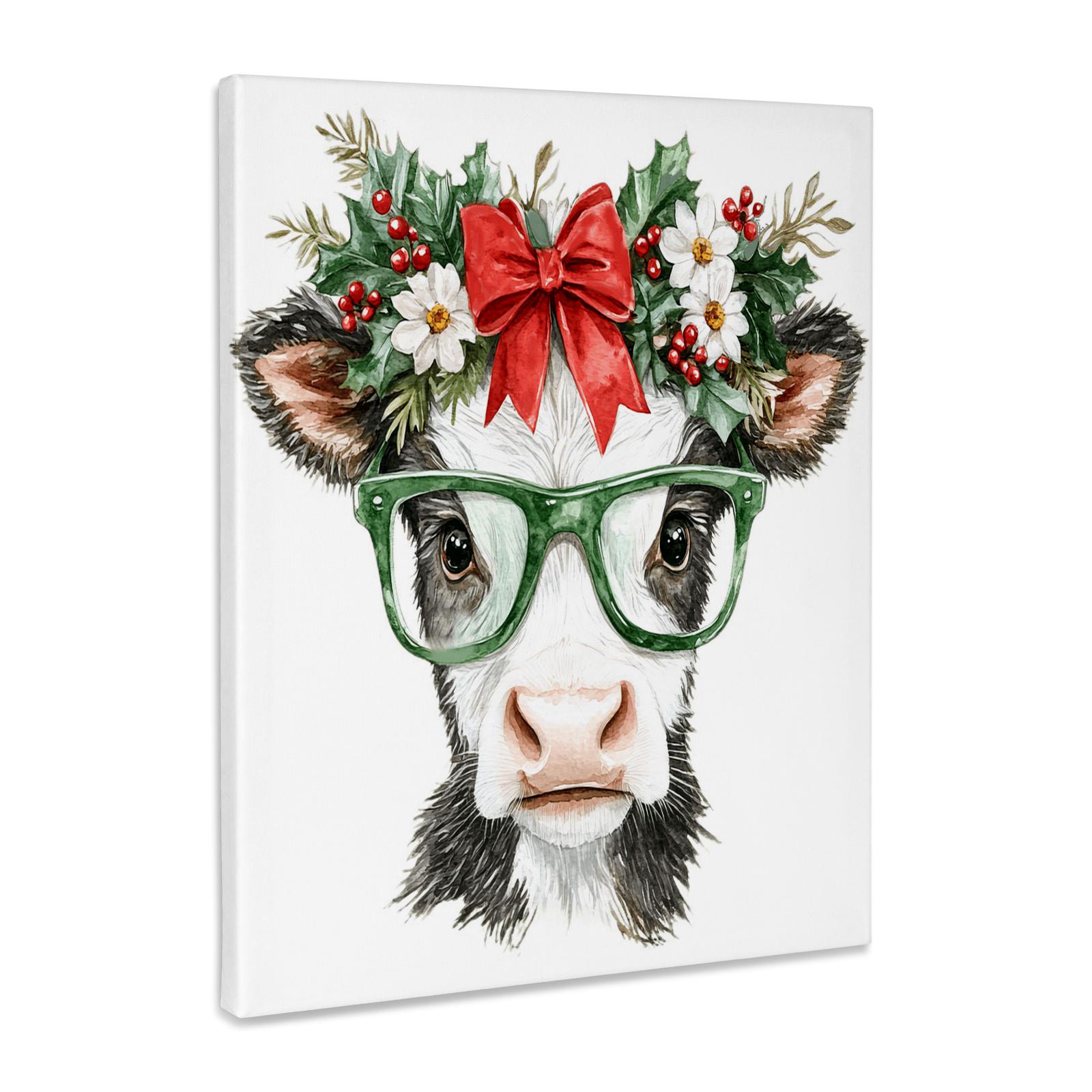 3dRose, Cute Black and White Christmas Cow In Glasses, Museum Grade Canvas Wrap - Picture 15 of 21