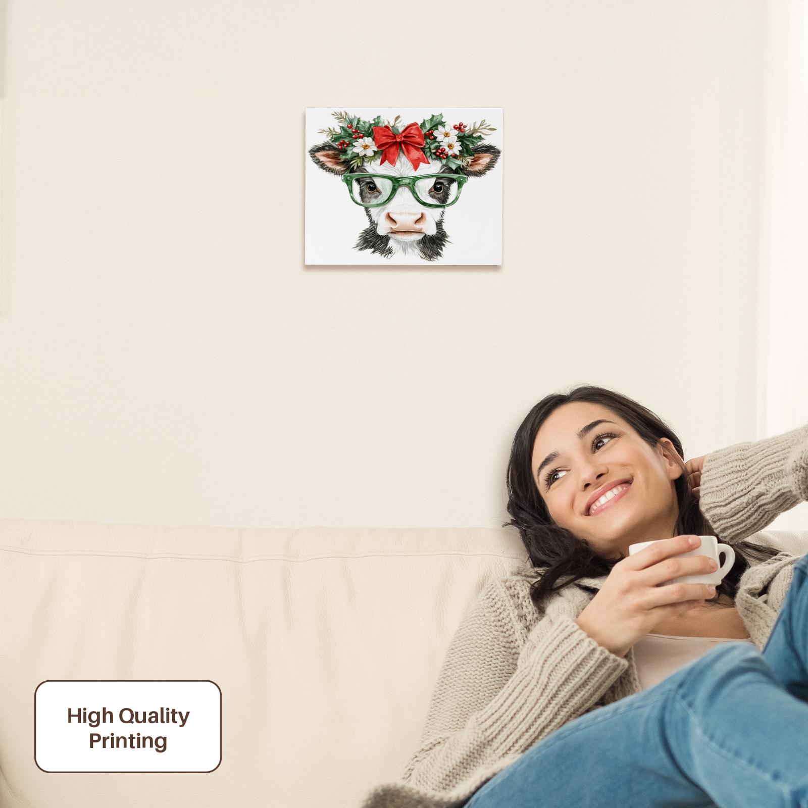 3dRose, Cute Black and White Christmas Cow In Glasses, Museum Grade Canvas Wrap - Picture 9 of 21
