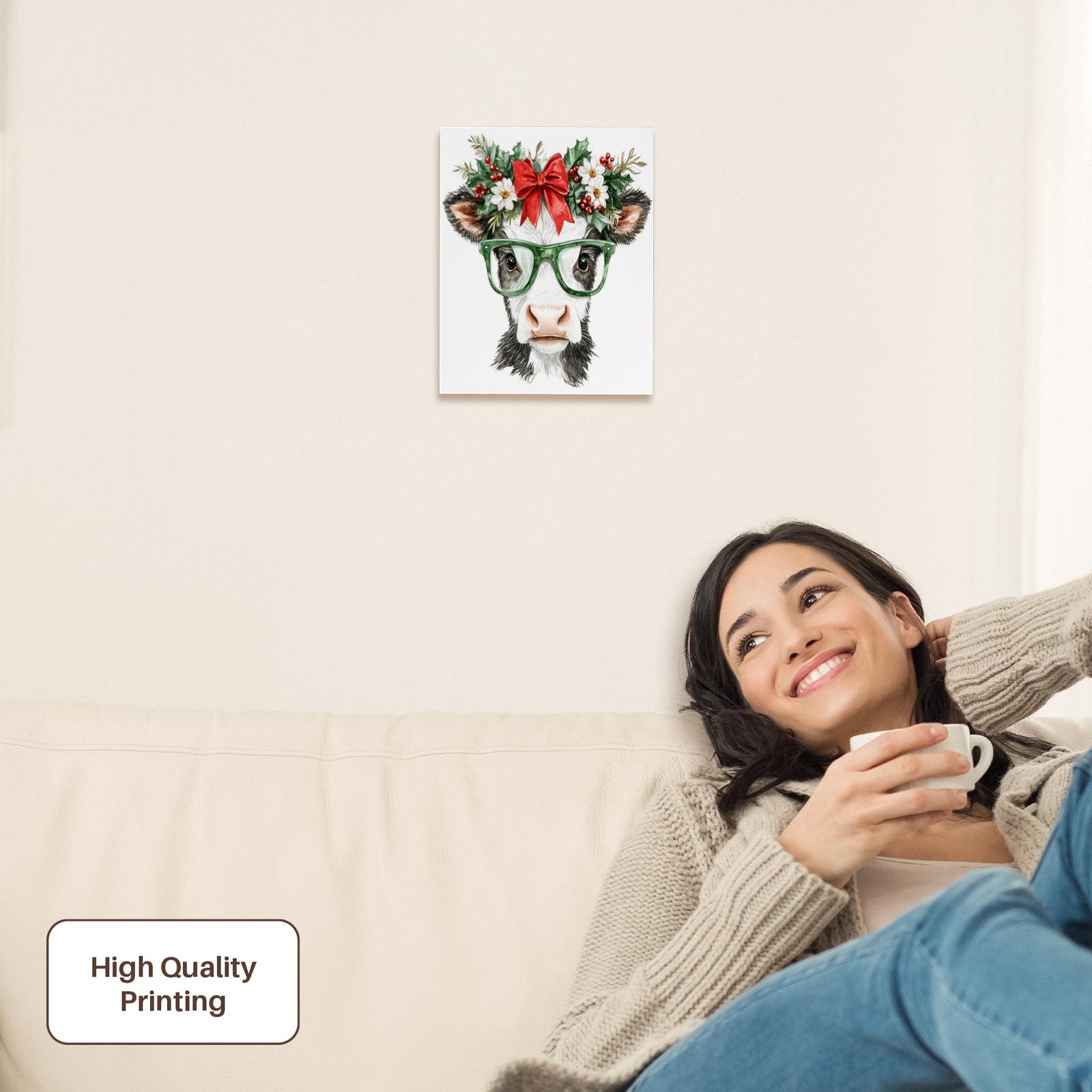 3dRose, Cute Black and White Christmas Cow In Glasses, Museum Grade Canvas Wrap - Picture 16 of 21
