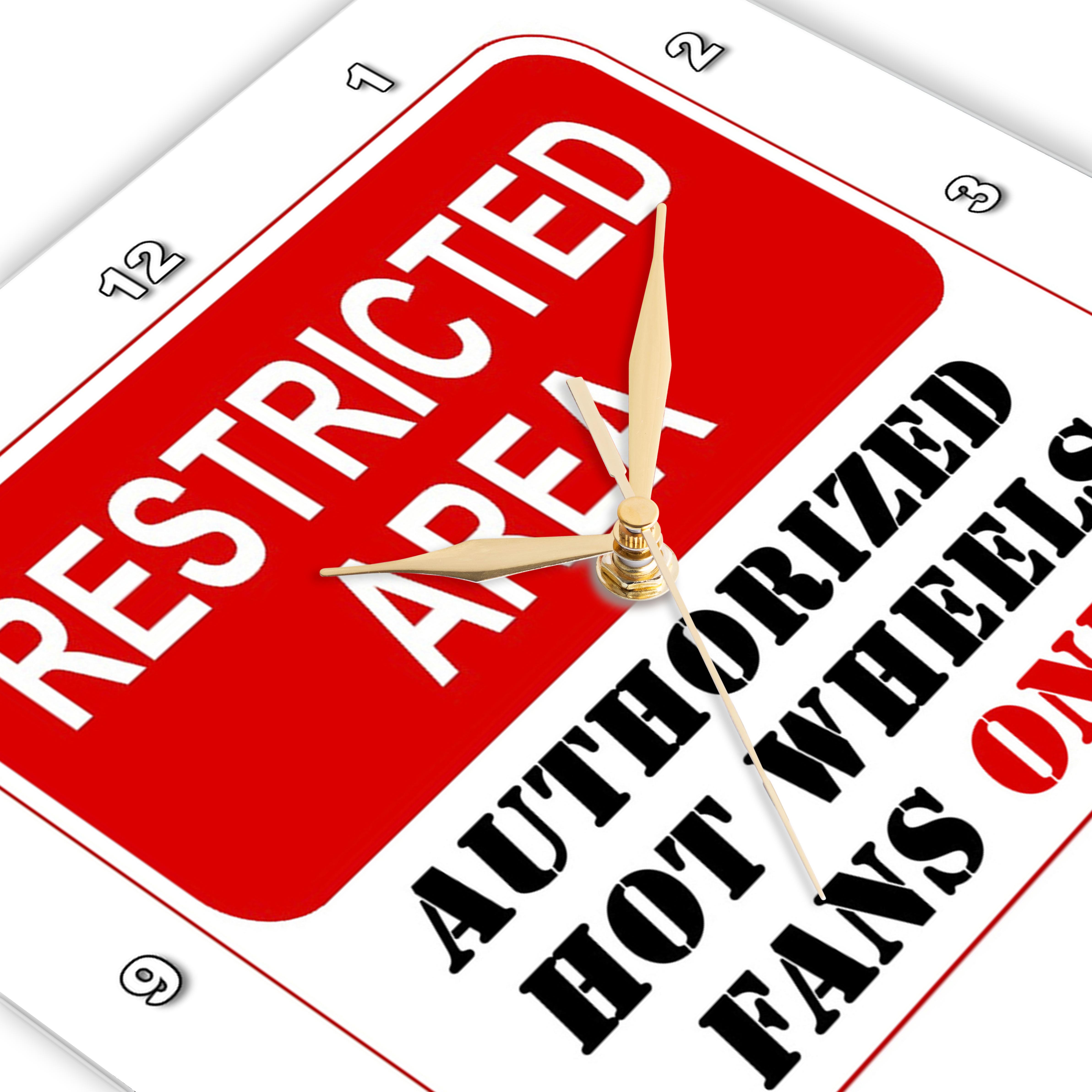 3dRose, Restricted Area Authorized Hot Wheels Fans Only sign, Wall Clock - Imagen 10 de 28