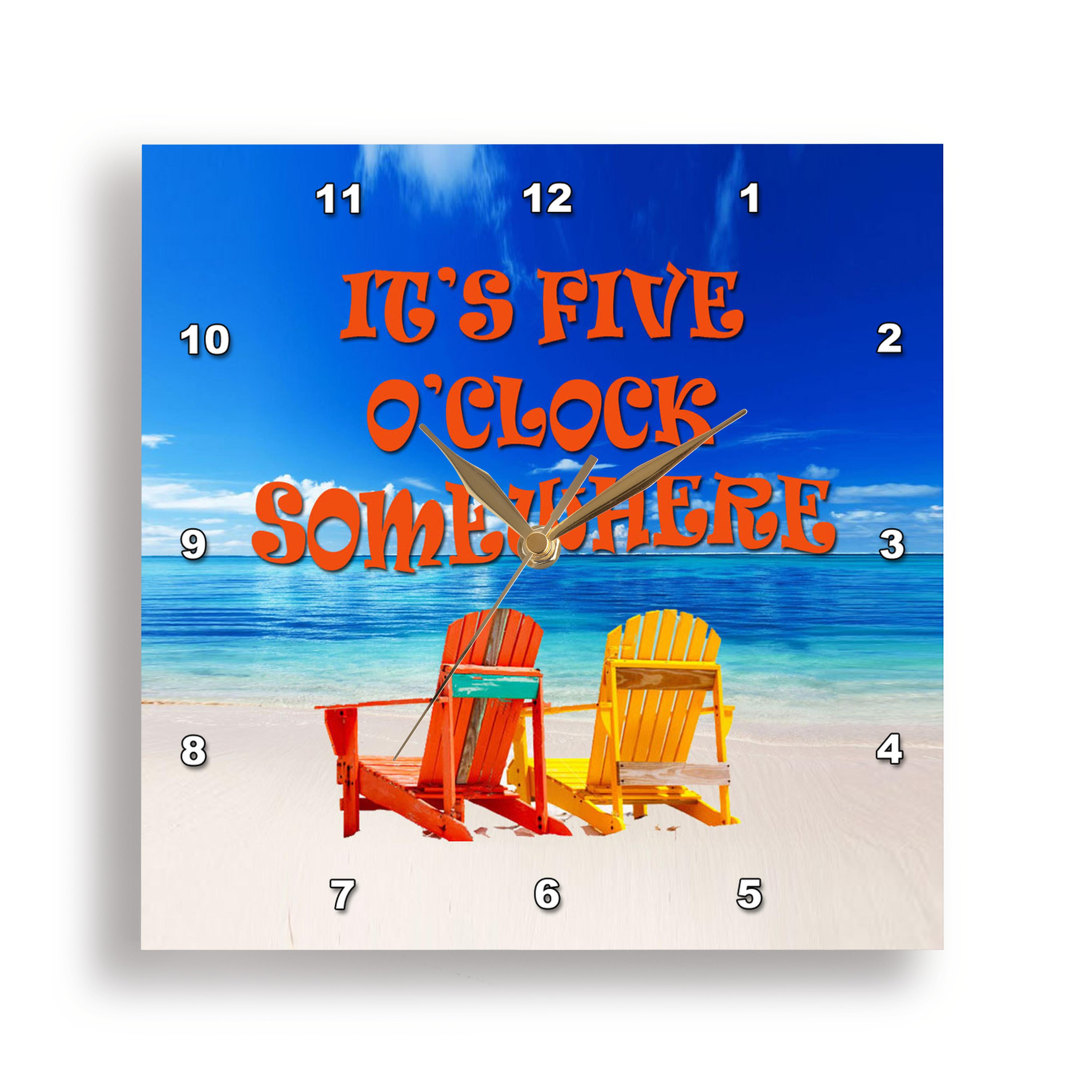 3dRose, Its five oclock somewhere. Beach. Fun. Good times., Wall Clock - Picture 15 of 28