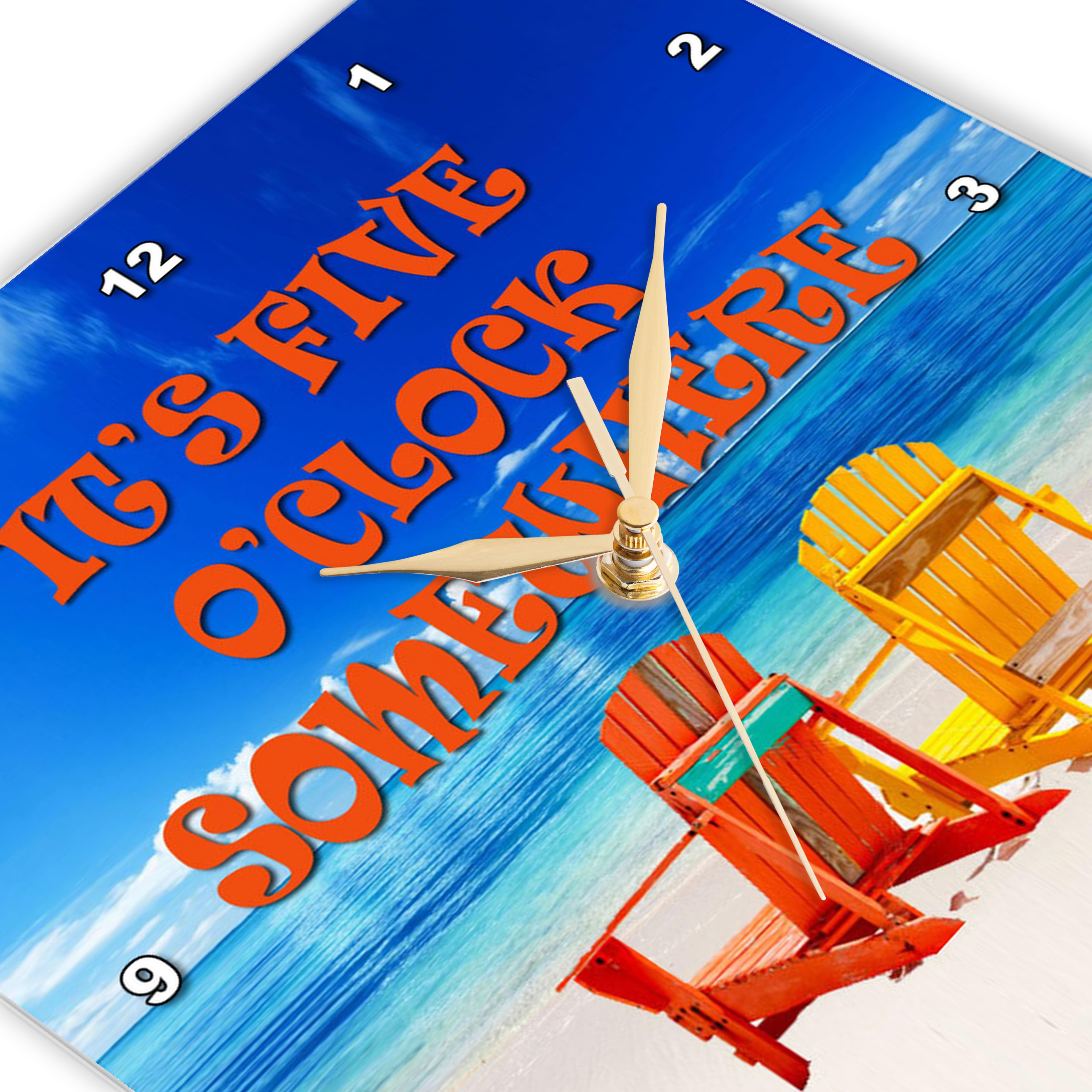 3dRose, Its five oclock somewhere. Beach. Fun. Good times., Wall Clock - Picture 10 of 28