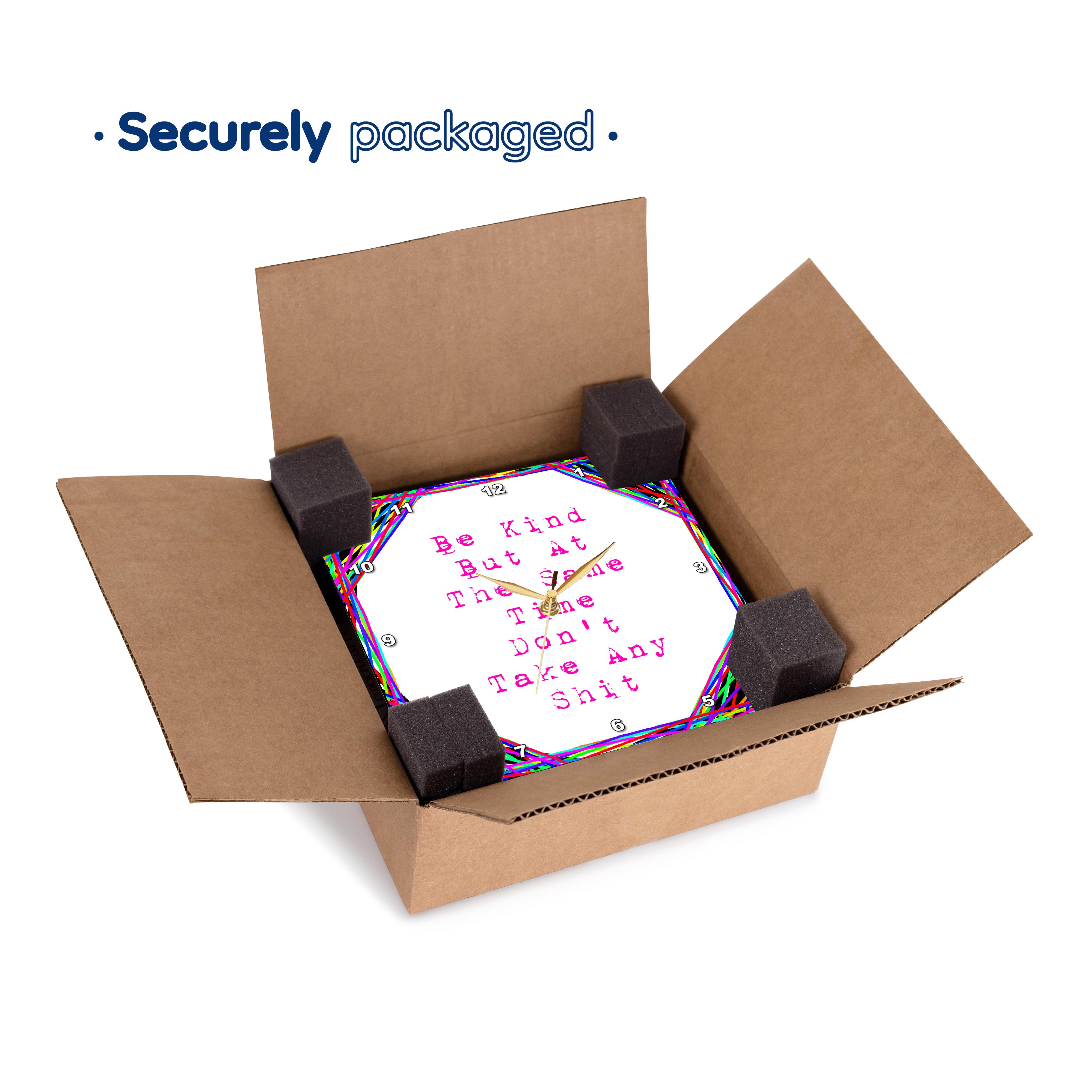 3dRose Cassie Peters Four Letter Words - Be Kind But at The Same Time Don’t Take Any Shit, Abstract - Wall Clocks