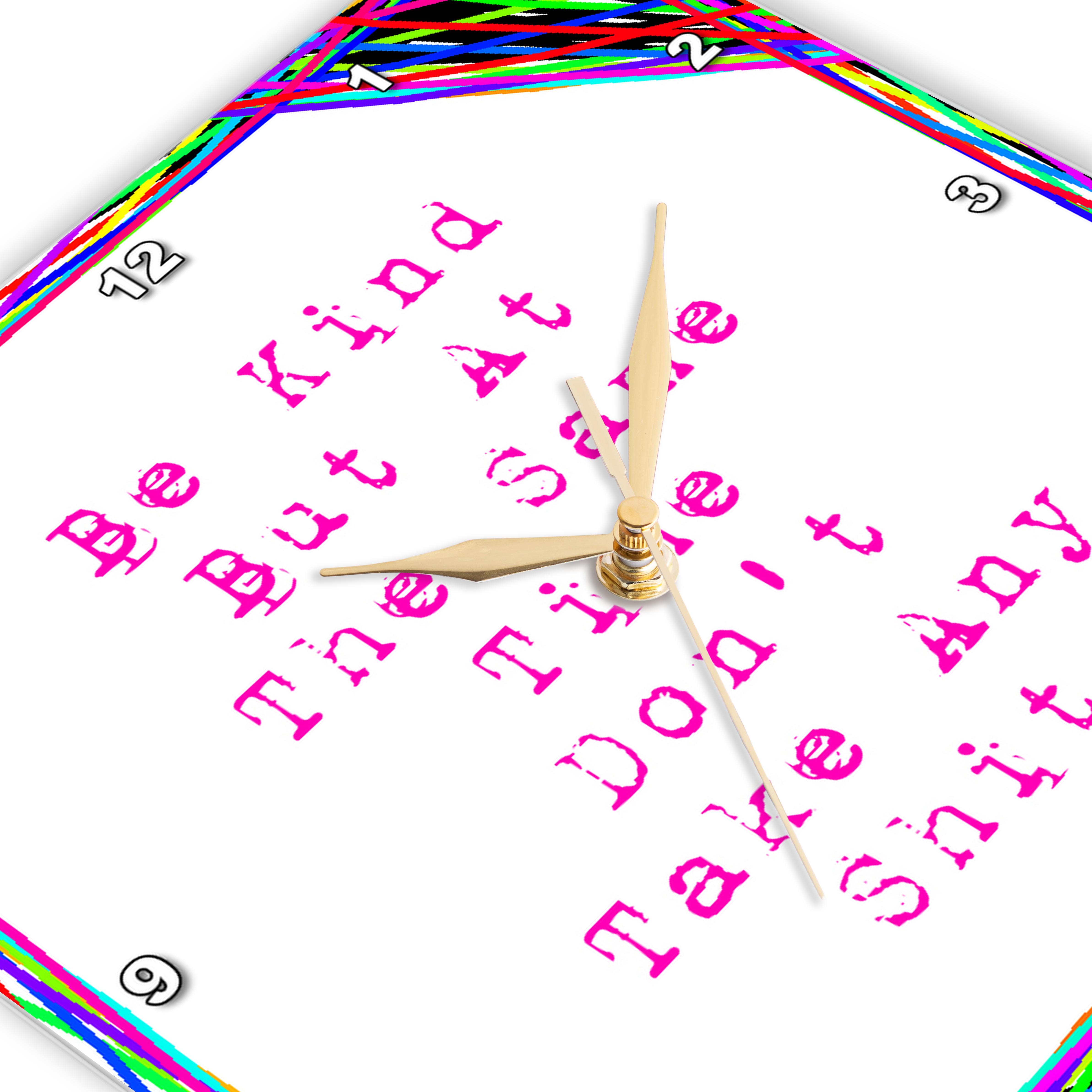 3dRose Cassie Peters Four Letter Words - Be Kind But at The Same Time Don’t Take Any Shit, Abstract - Wall Clocks