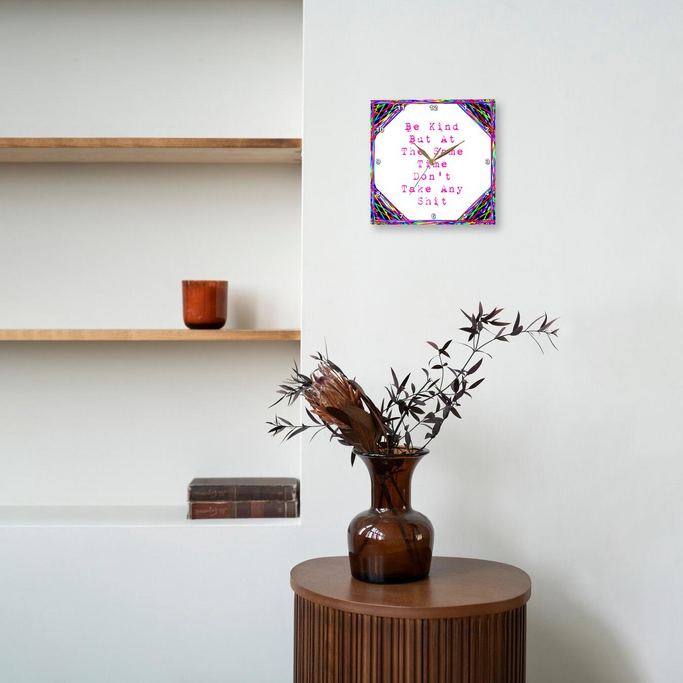3dRose Cassie Peters Four Letter Words - Be Kind But at The Same Time Don’t Take Any Shit, Abstract - Wall Clocks