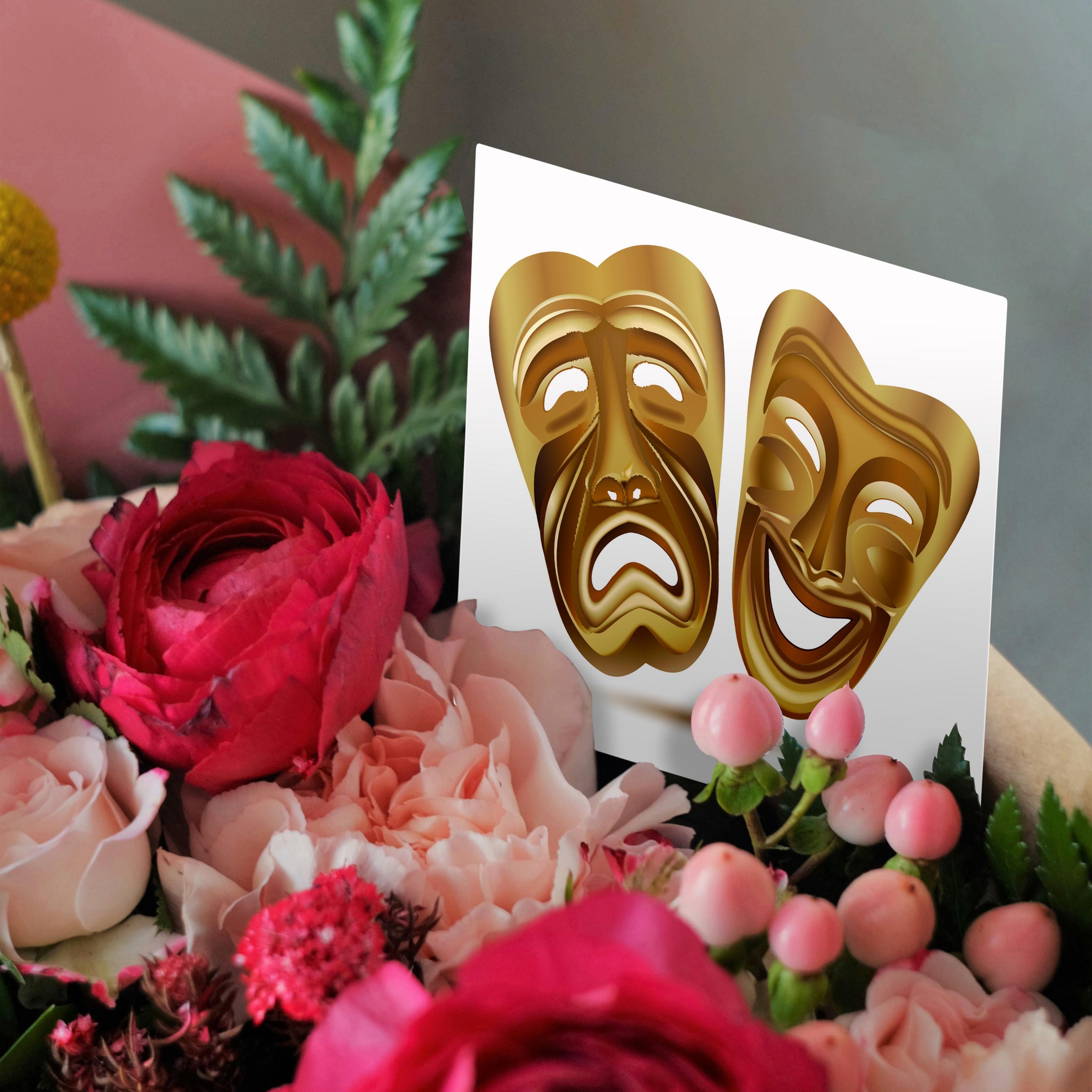 3dRose, Two Gold Drama Masks, Greeting Card - Picture 9 of 26