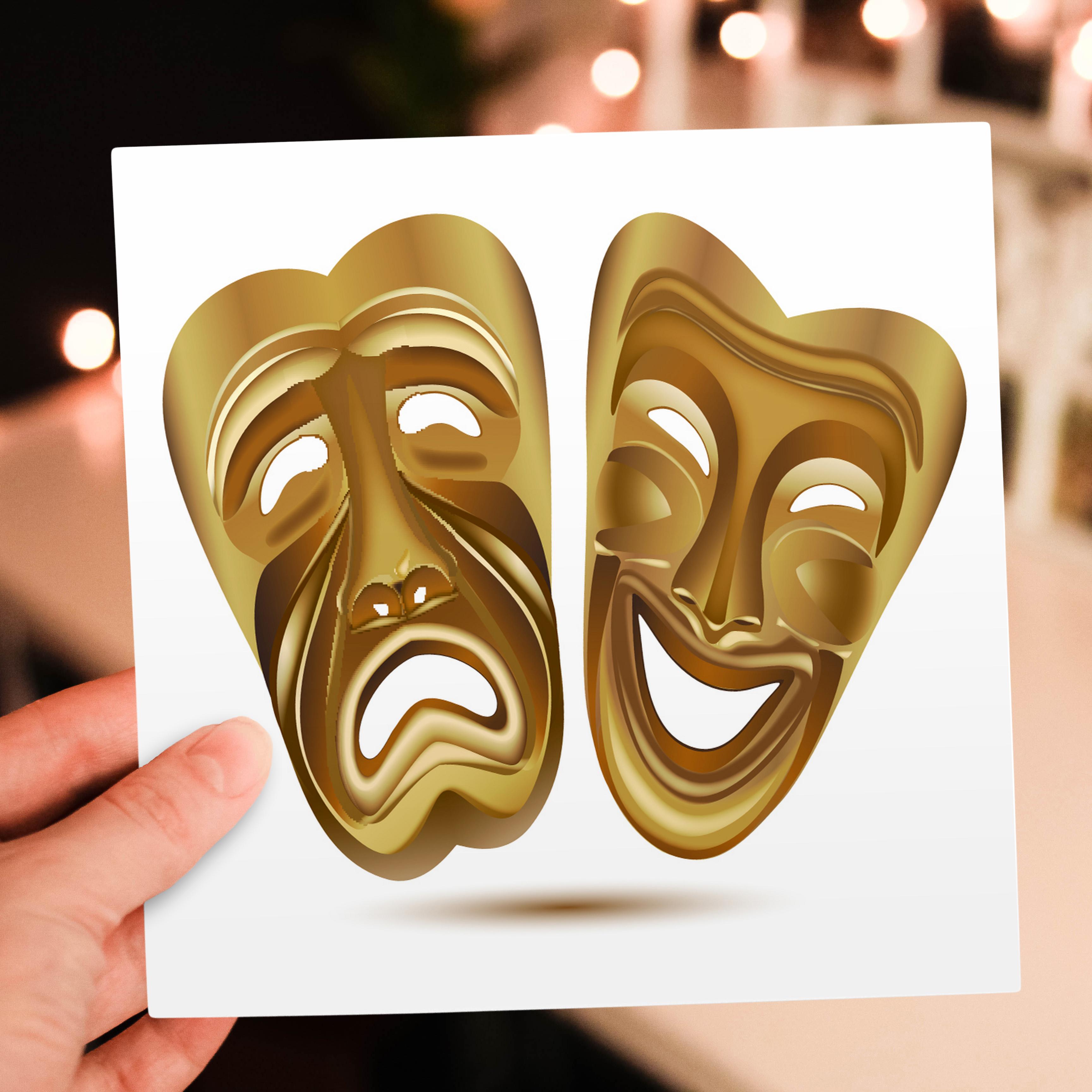 3dRose, Two Gold Drama Masks, Greeting Card - Picture 13 of 26