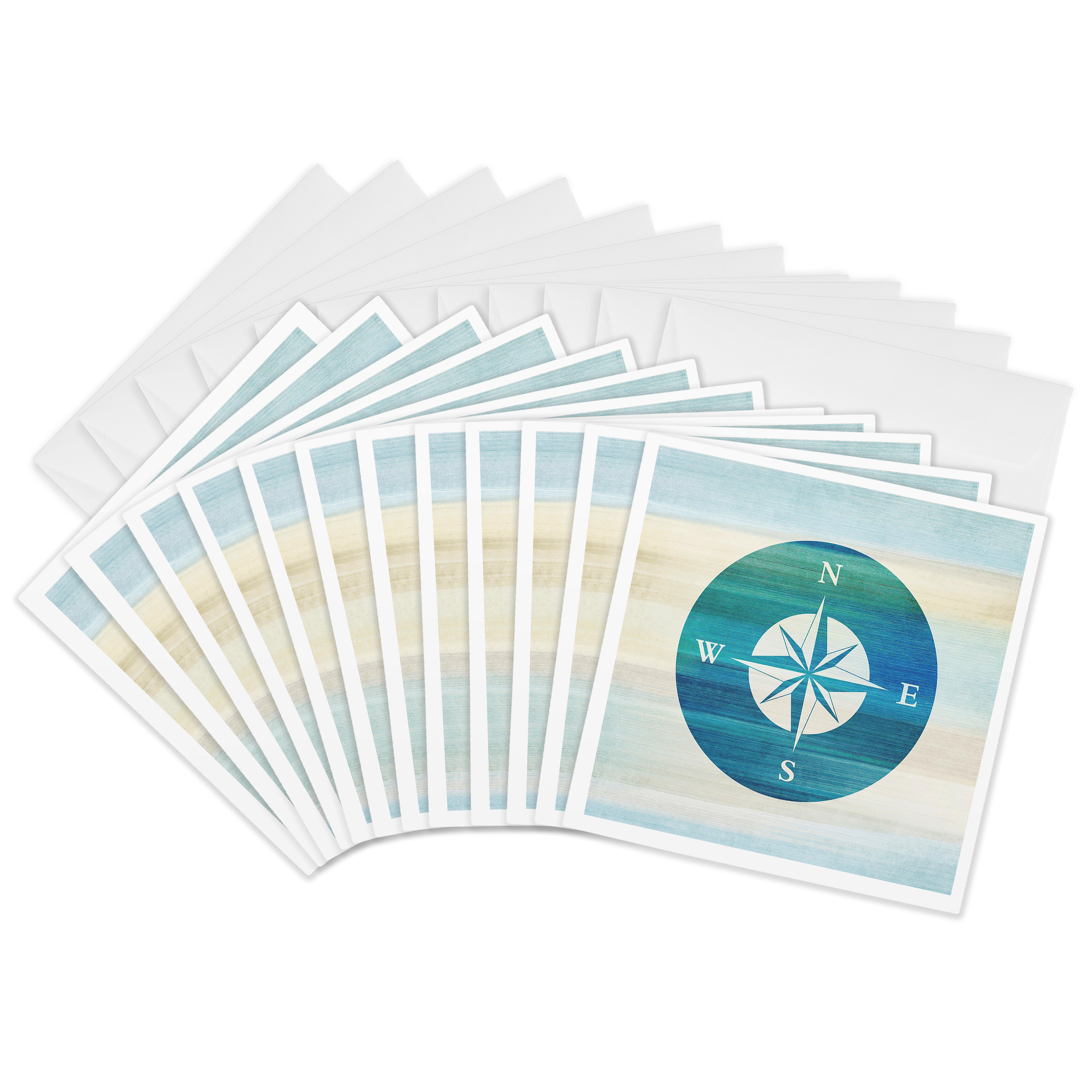 3dRose, Aqua Nautical Compass beach theme art, Greeting Card - Picture 14 of 26