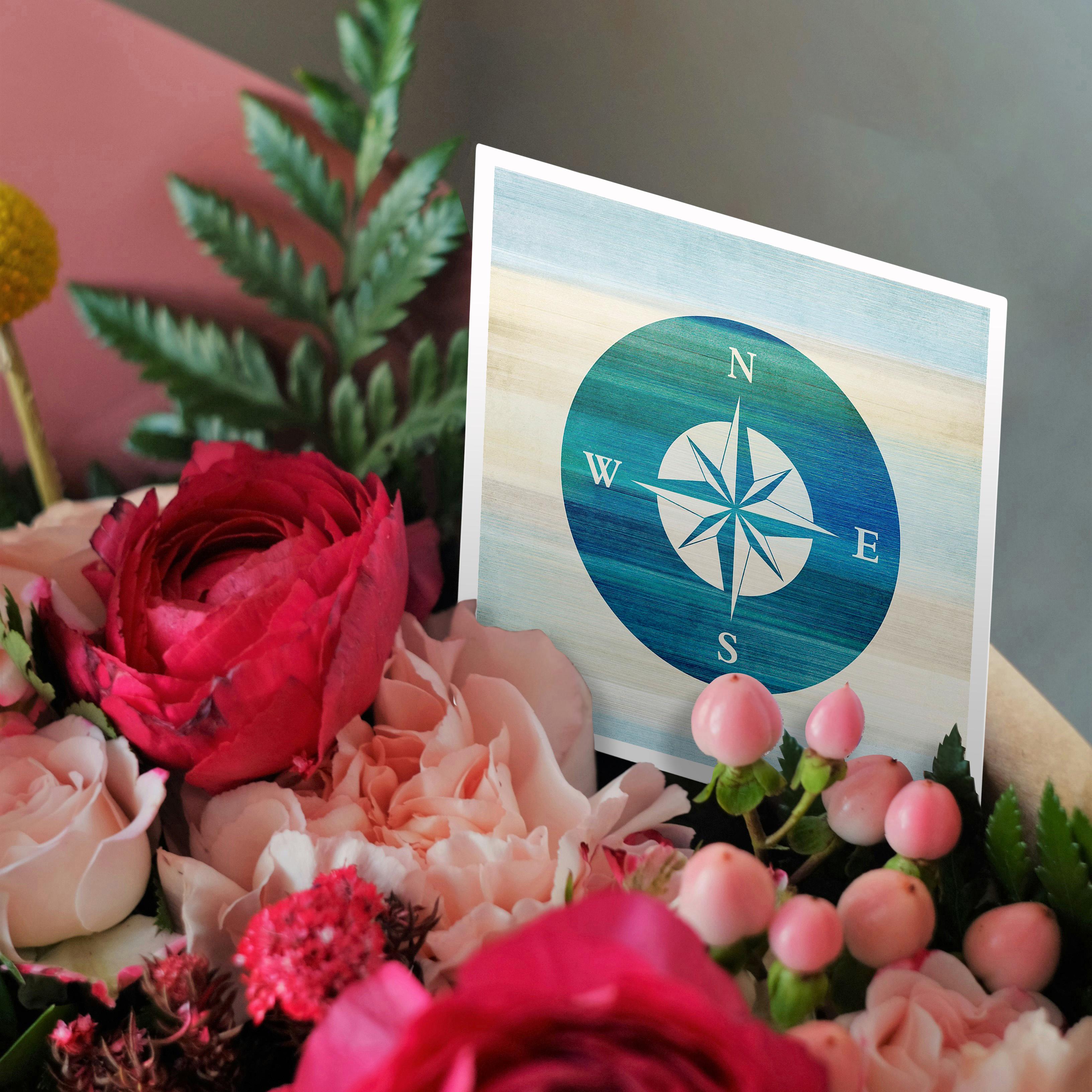 3dRose, Aqua Nautical Compass beach theme art, Greeting Card - Picture 9 of 26