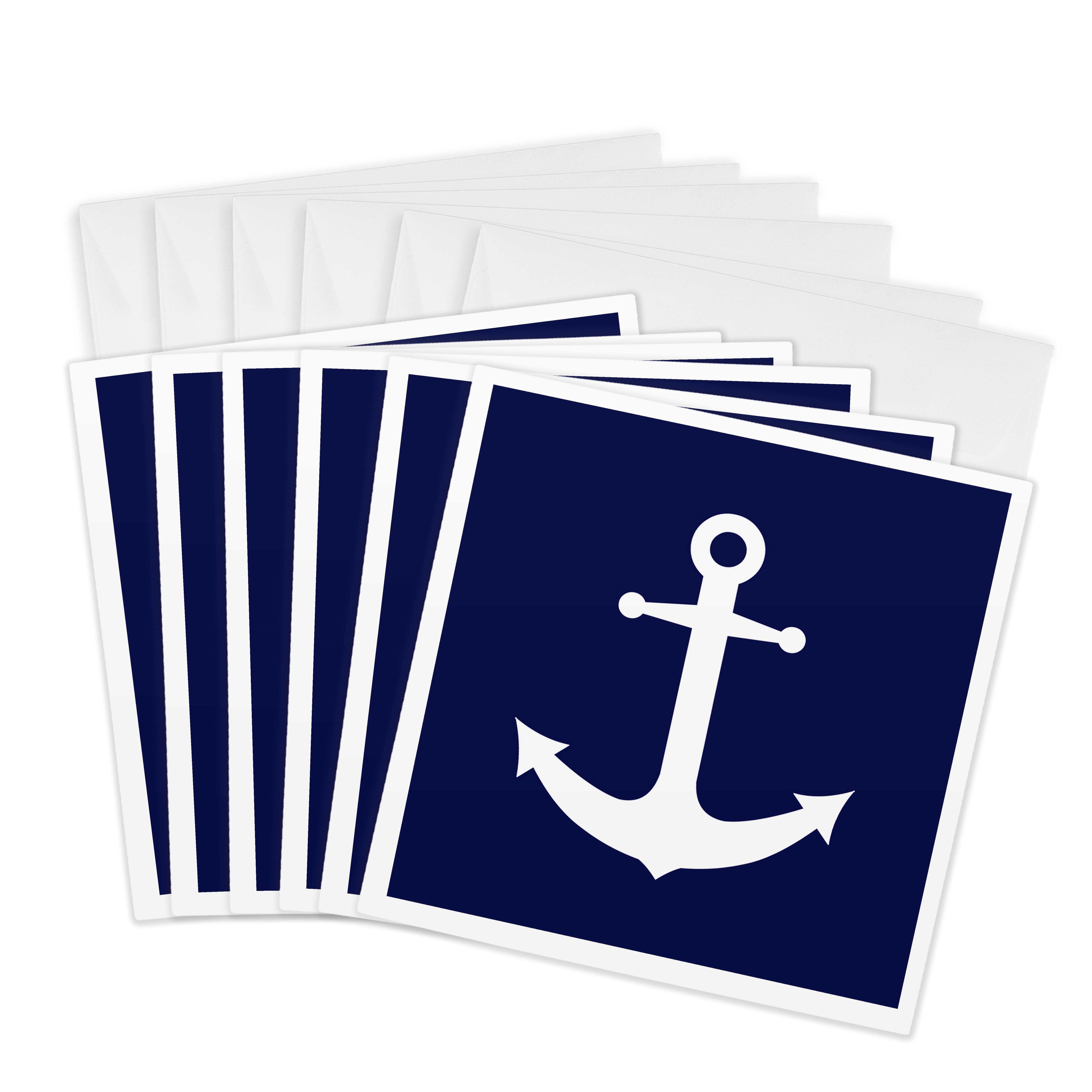 3dRose, Navy Blue and White Nautical Anchor Design, Greeting Card