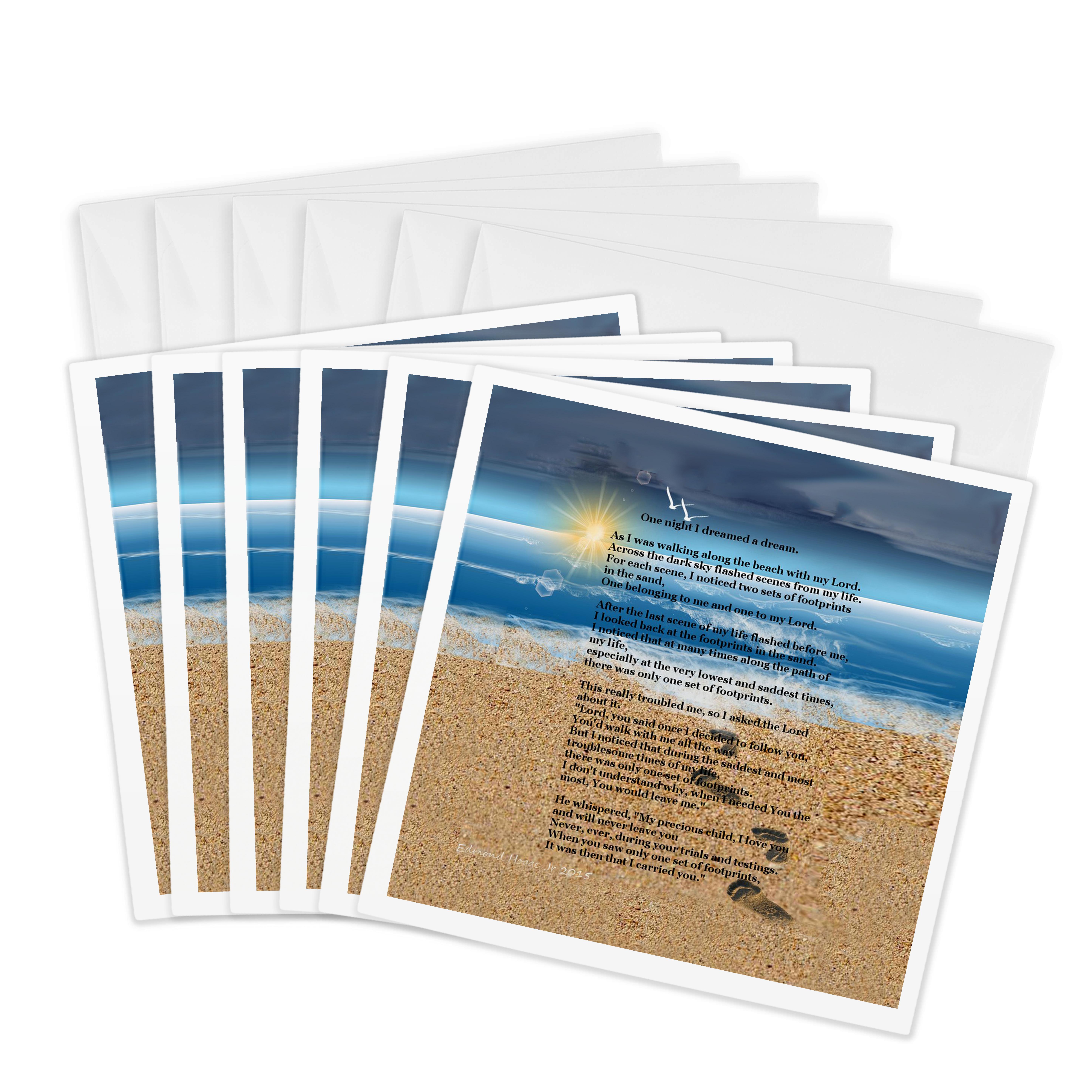 3dRose, Footprints in the Sand on Beach with Poem, Greeting Card