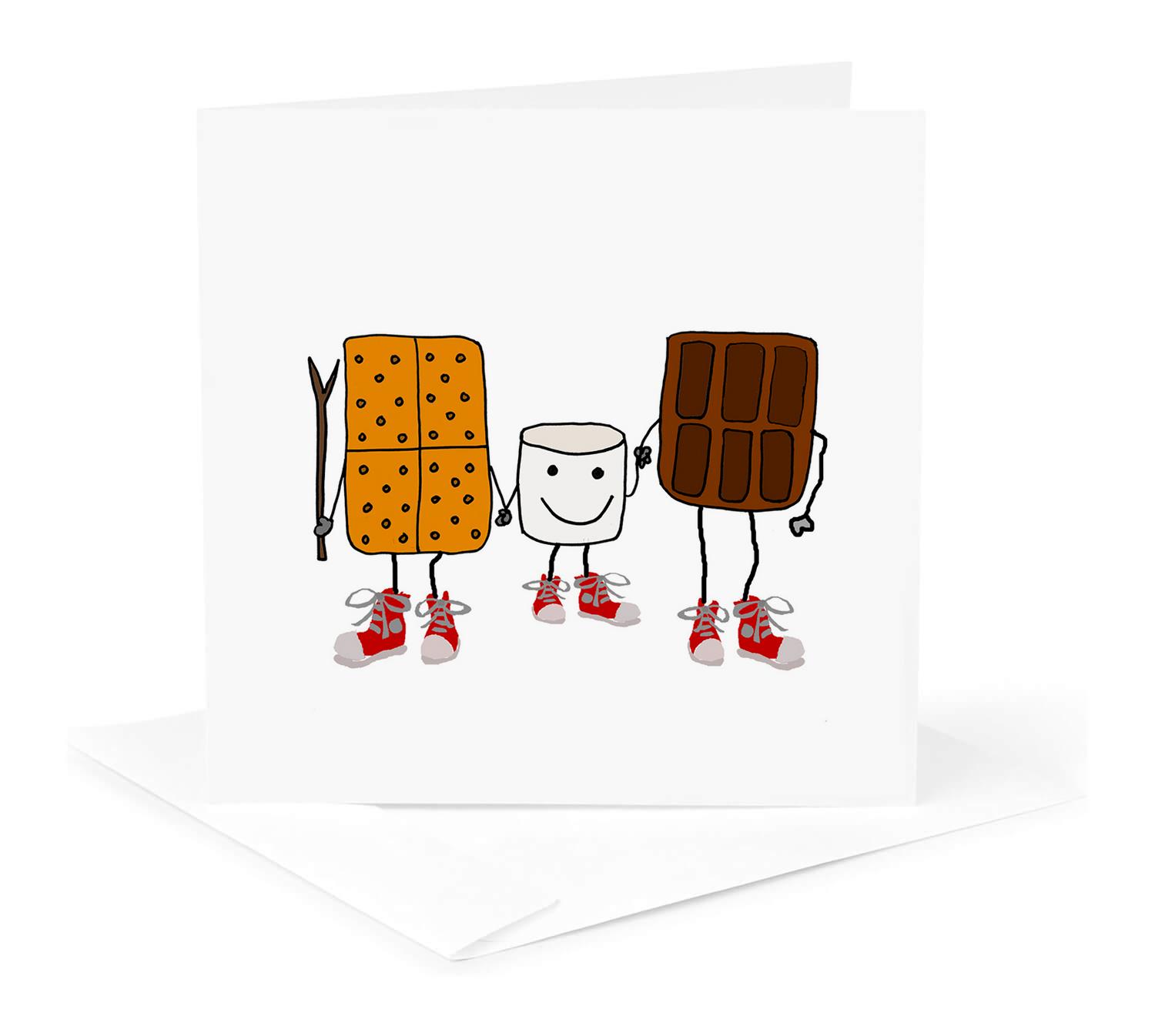 3dRose, Funny Cute Smores Cartoon with Chocolate and Marshmallow, Greeting Card - Afbeelding 11 van 26