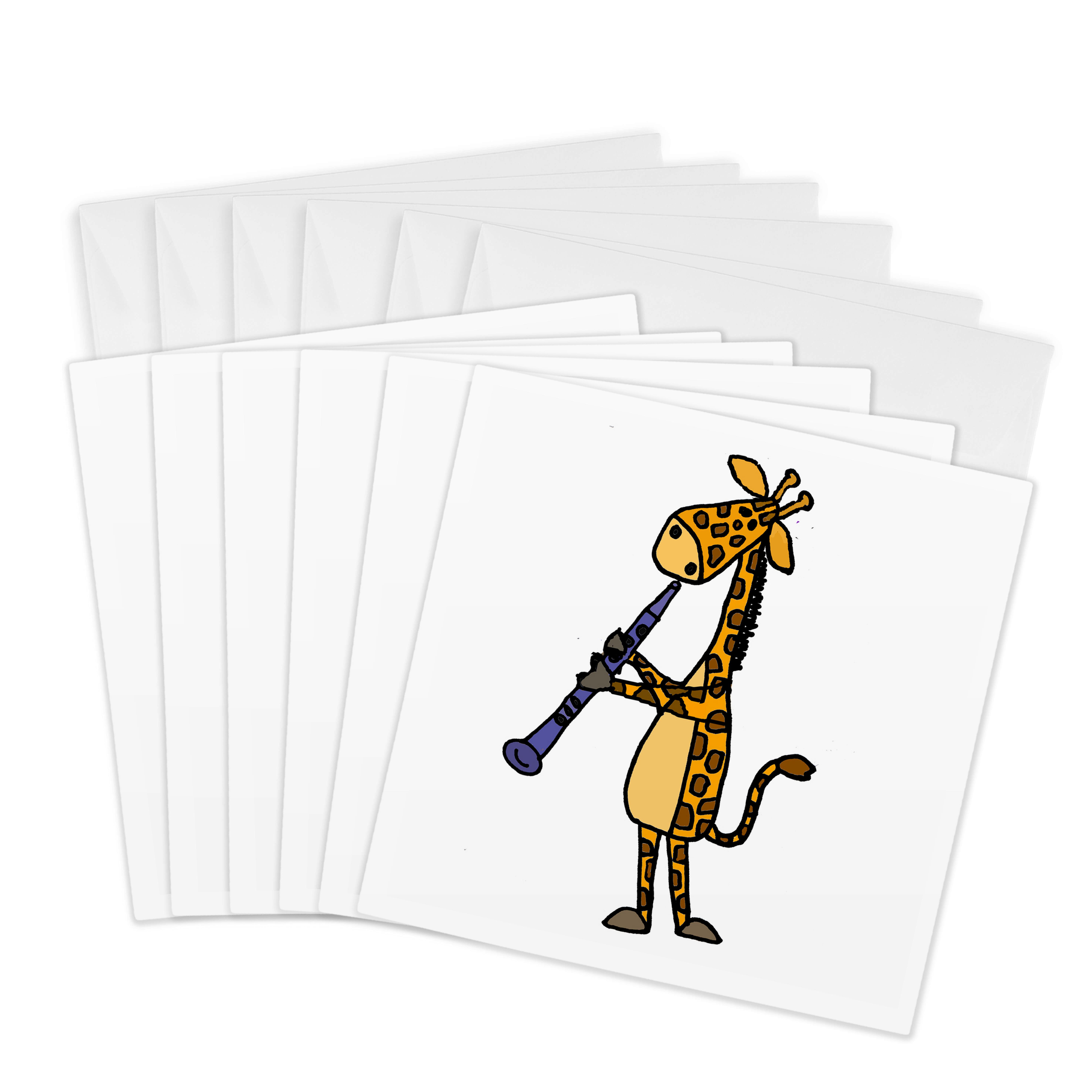 3dRose, Cute Funny Giraffe Playing the Clarinet Cartoon, Greeting Card