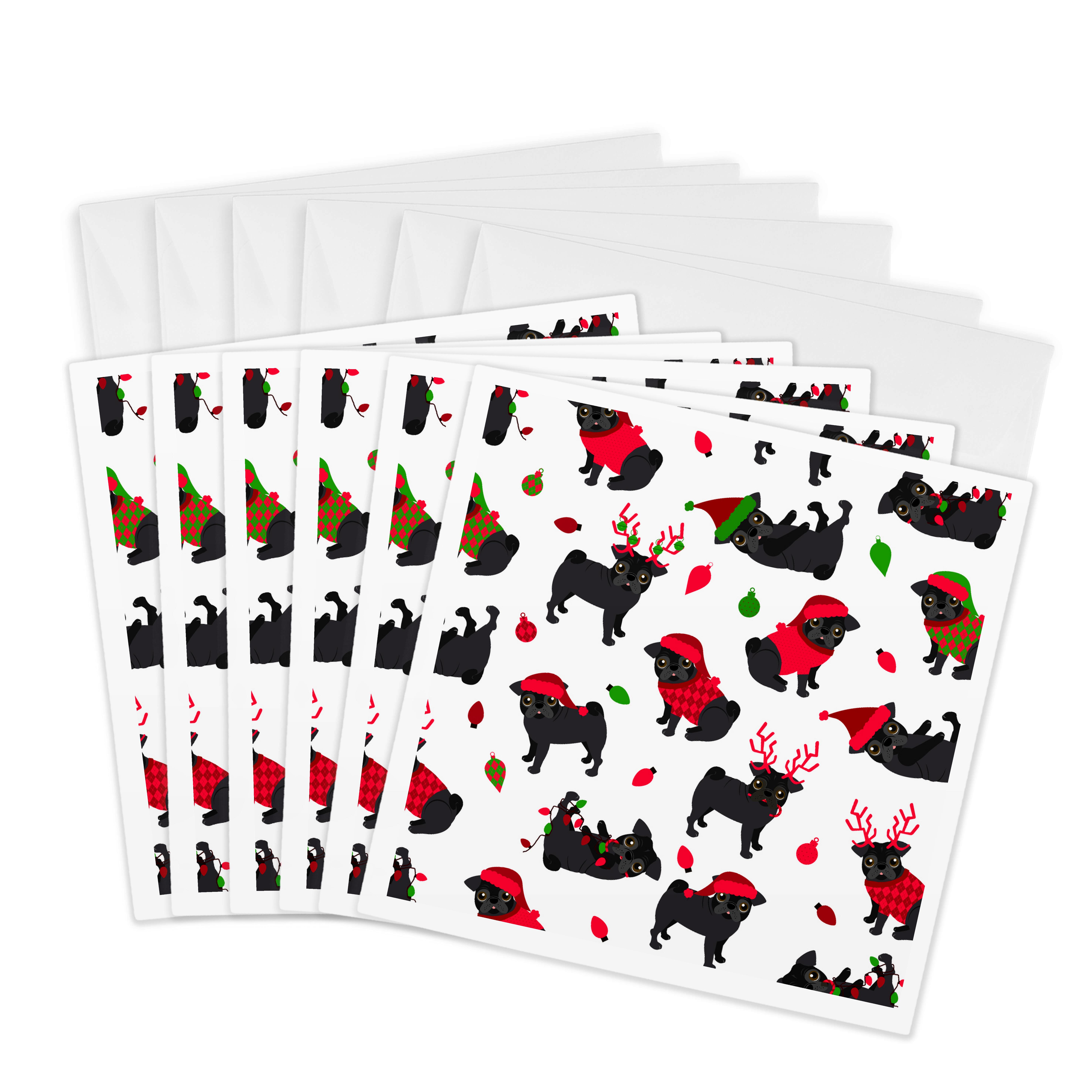 3dRose, Black Pugs Christmas Pattern, Greeting Card