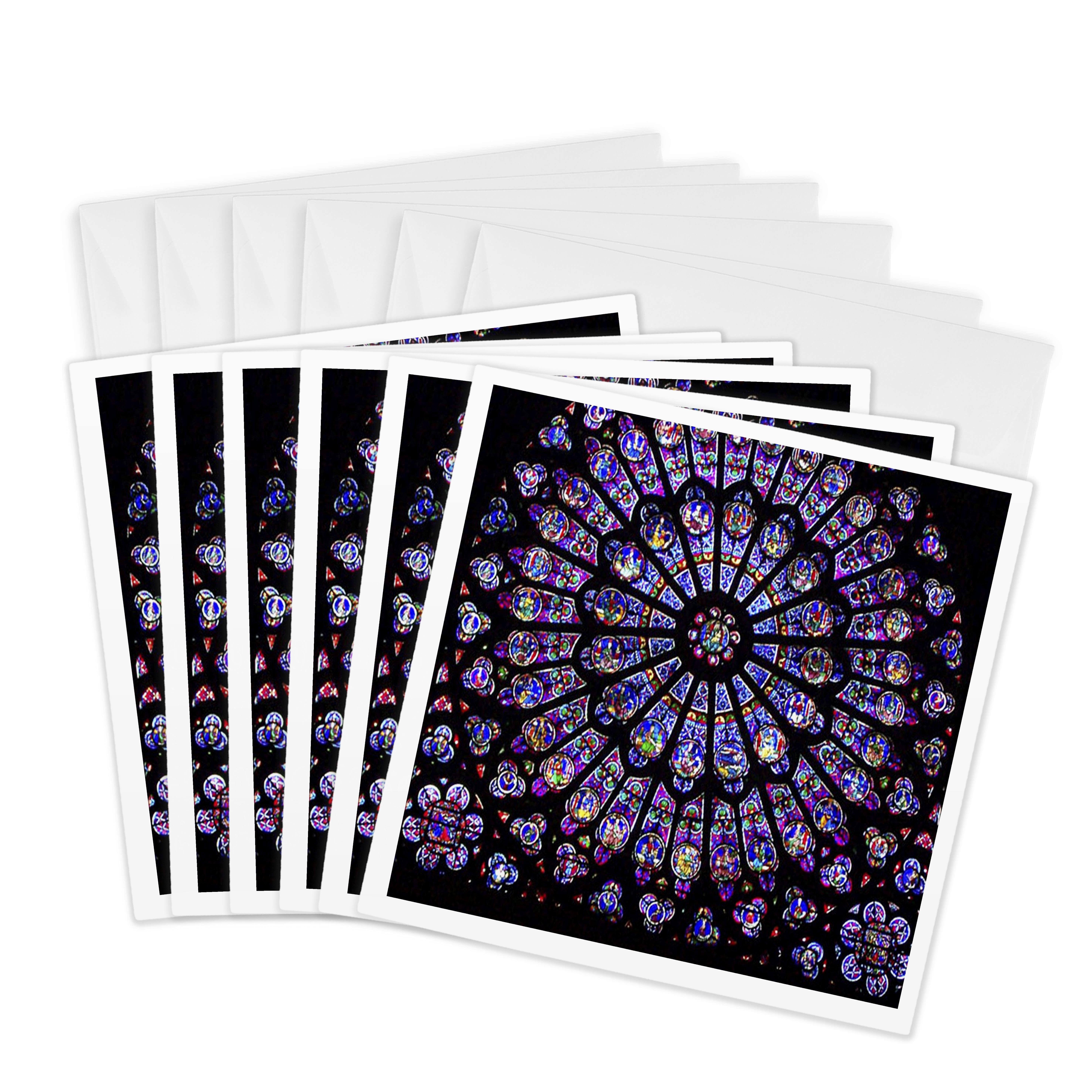 3dRose, Notre Dame Cathedral Stained Glass, Greeting Card