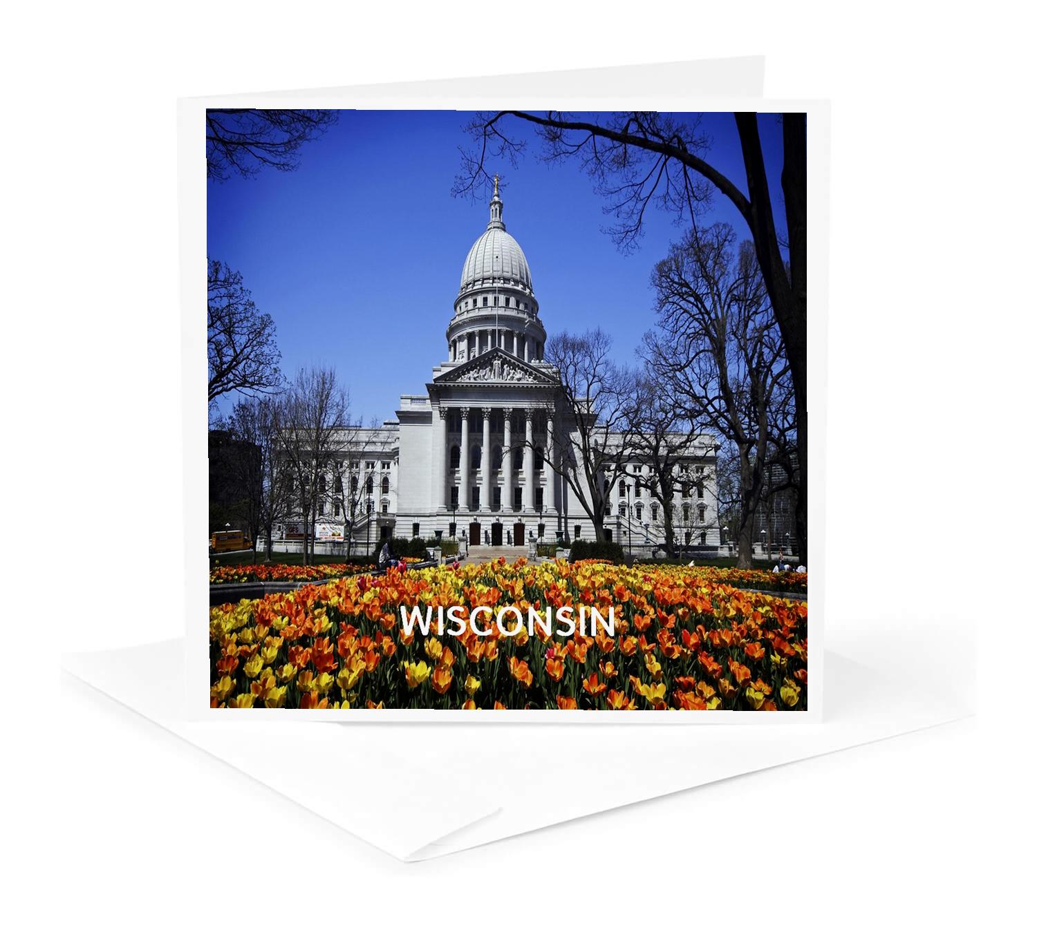 3dRose, Capital Building With Flowers In Madison Wisconsin, Greeting Card for wholesale by 3dRose