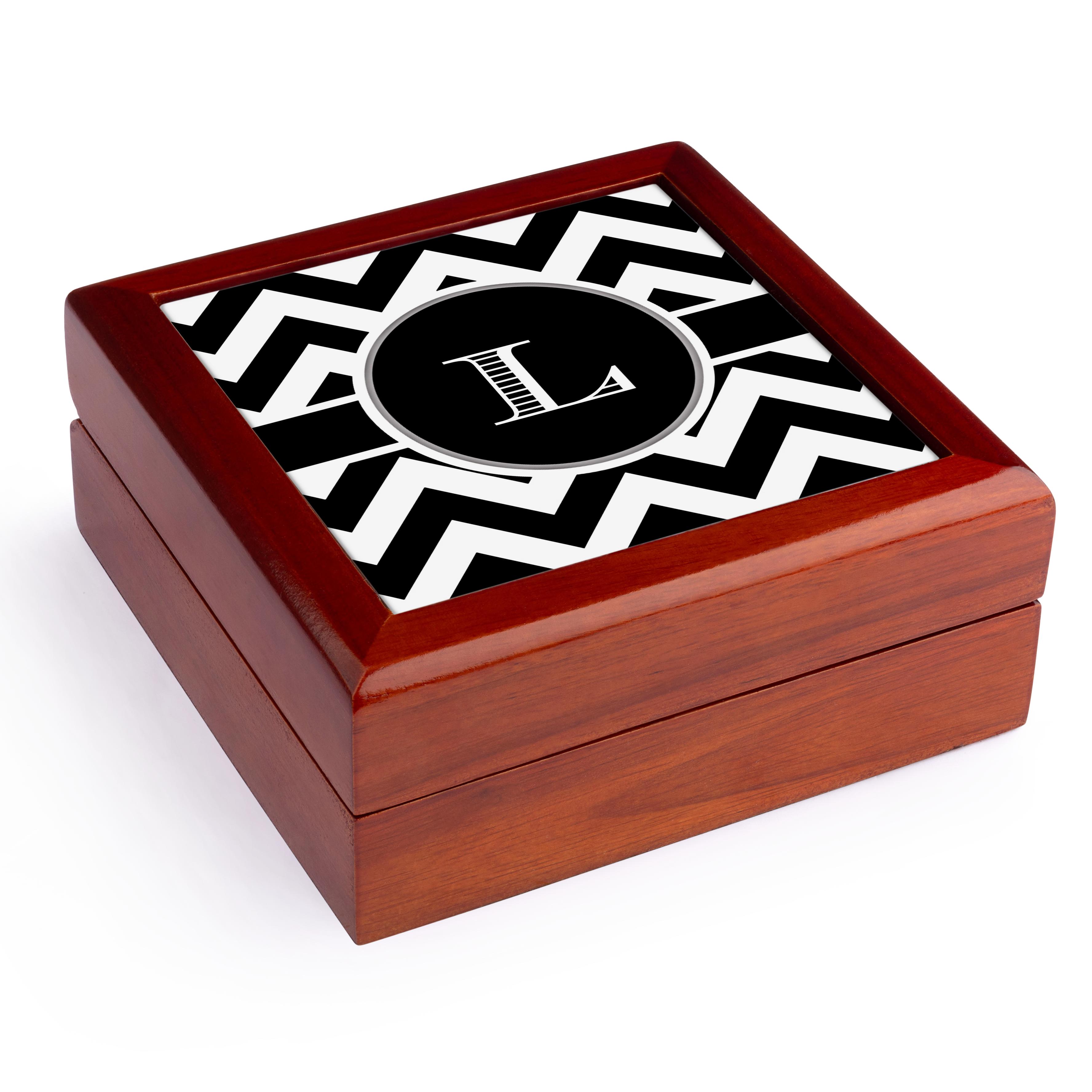 3dRose, Black and white chevron monogram initial L, Jewelry Box - Afbeelding 9 van 16