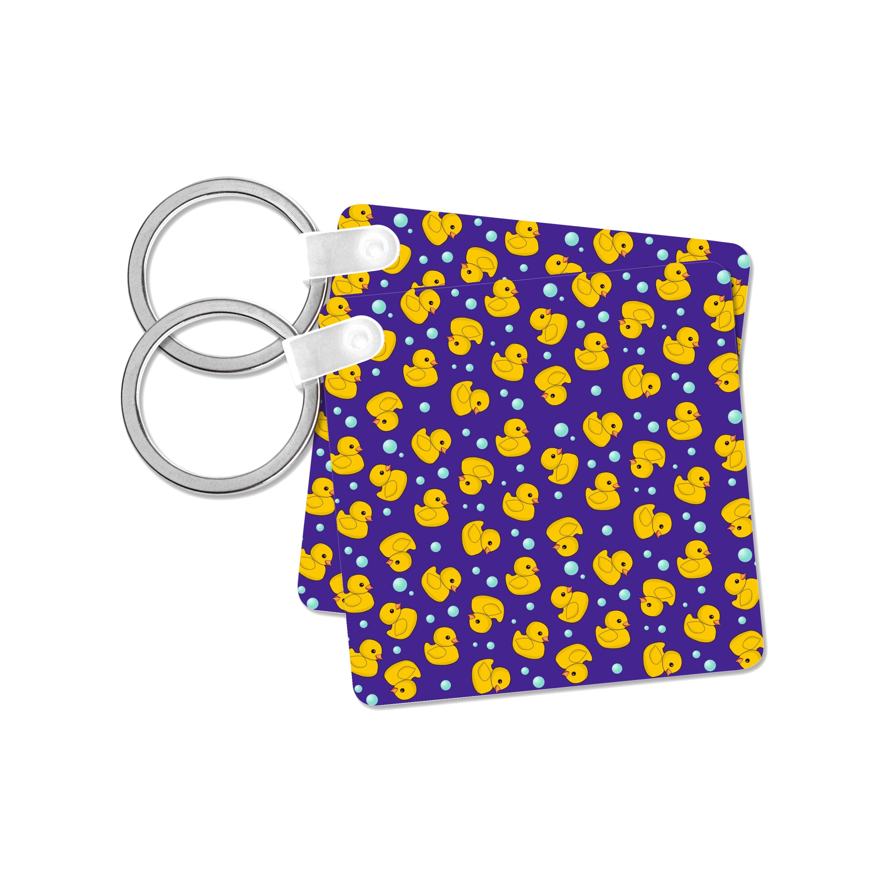 Key Chain - Cute Rubber Duckie pattern Yellow ducks on purple navy blue Kawaii ducky duck - Duckies and bubbles Cute Animals
