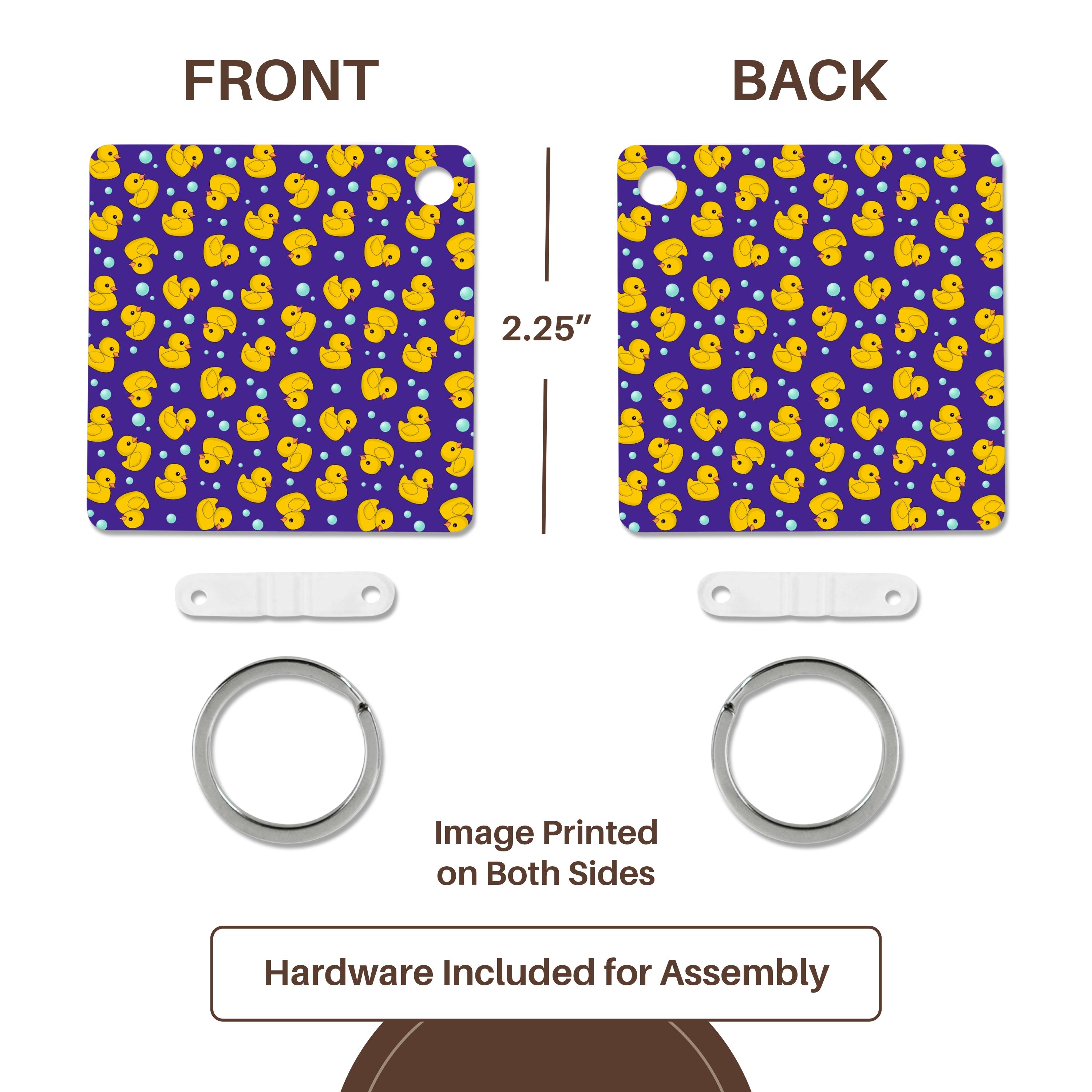 Key Chain - Cute Rubber Duckie pattern Yellow ducks on purple navy blue Kawaii ducky duck - Duckies and bubbles Cute Animals