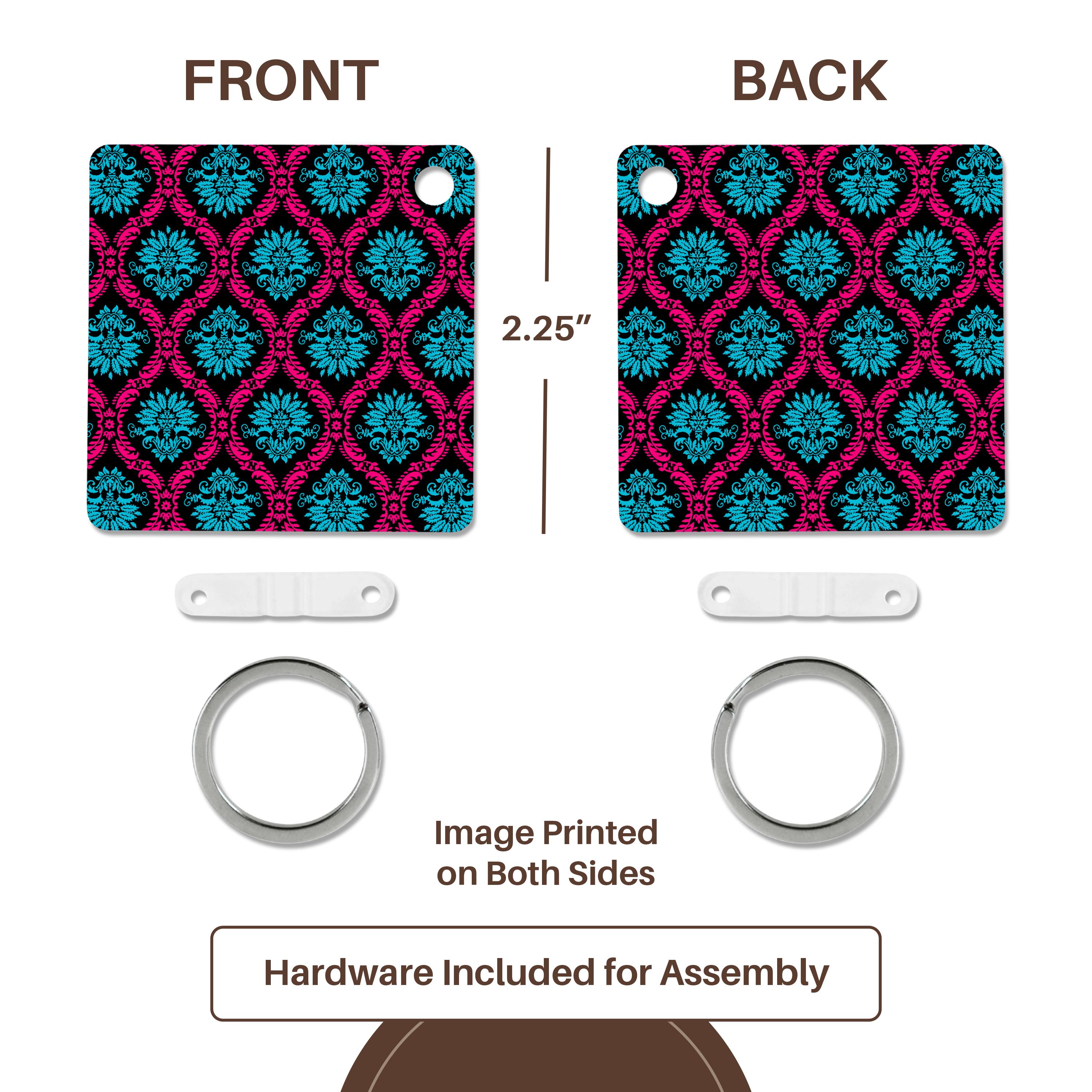 Key Chain - Dooni Designs Hot Pink And Aqua Blue Black Ornate Damask Damask Designs