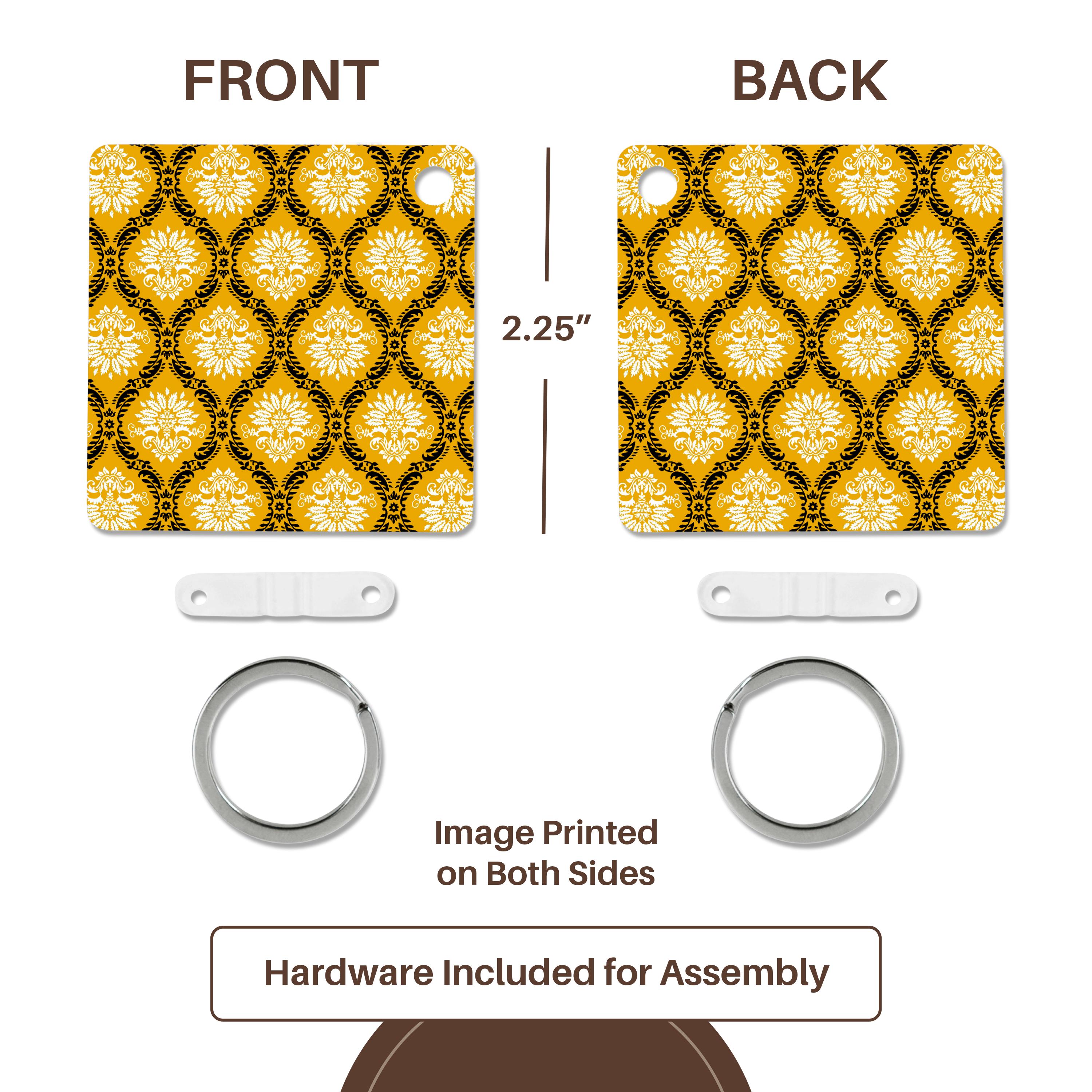 Key Chain - Dooni Designs Marigold Yellow Black White Ornate Damask Pattern Damask Designs