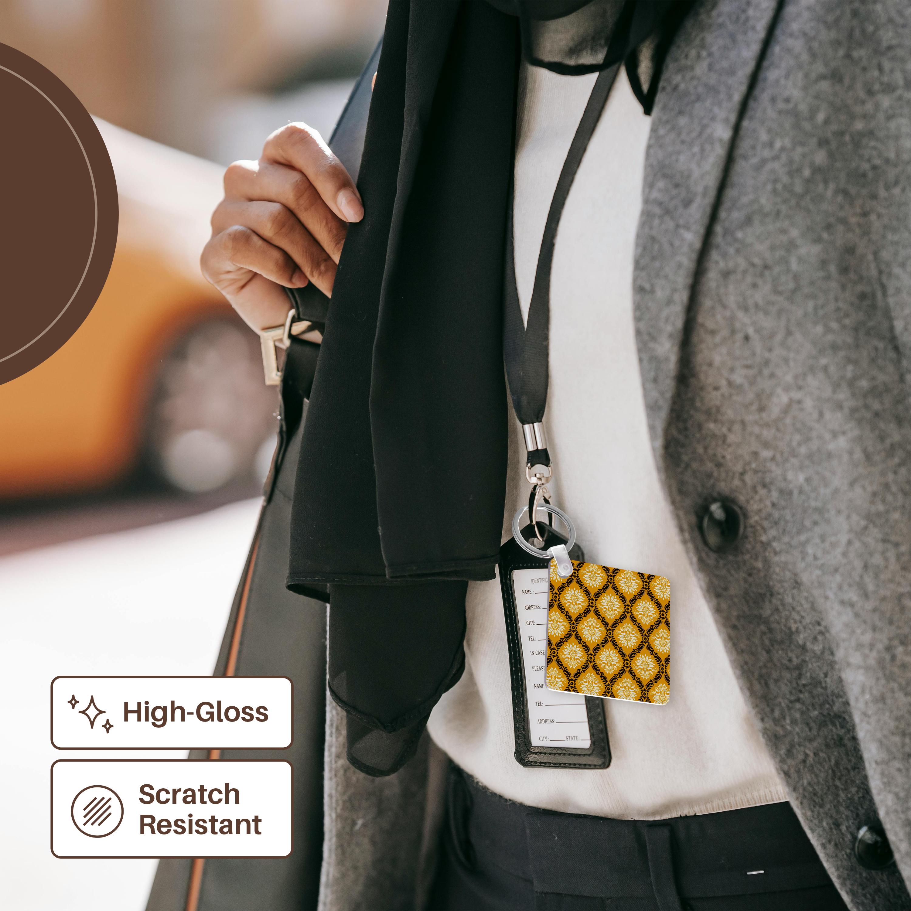 Key Chain - Dooni Designs Marigold Yellow Black White Ornate Damask Pattern Damask Designs