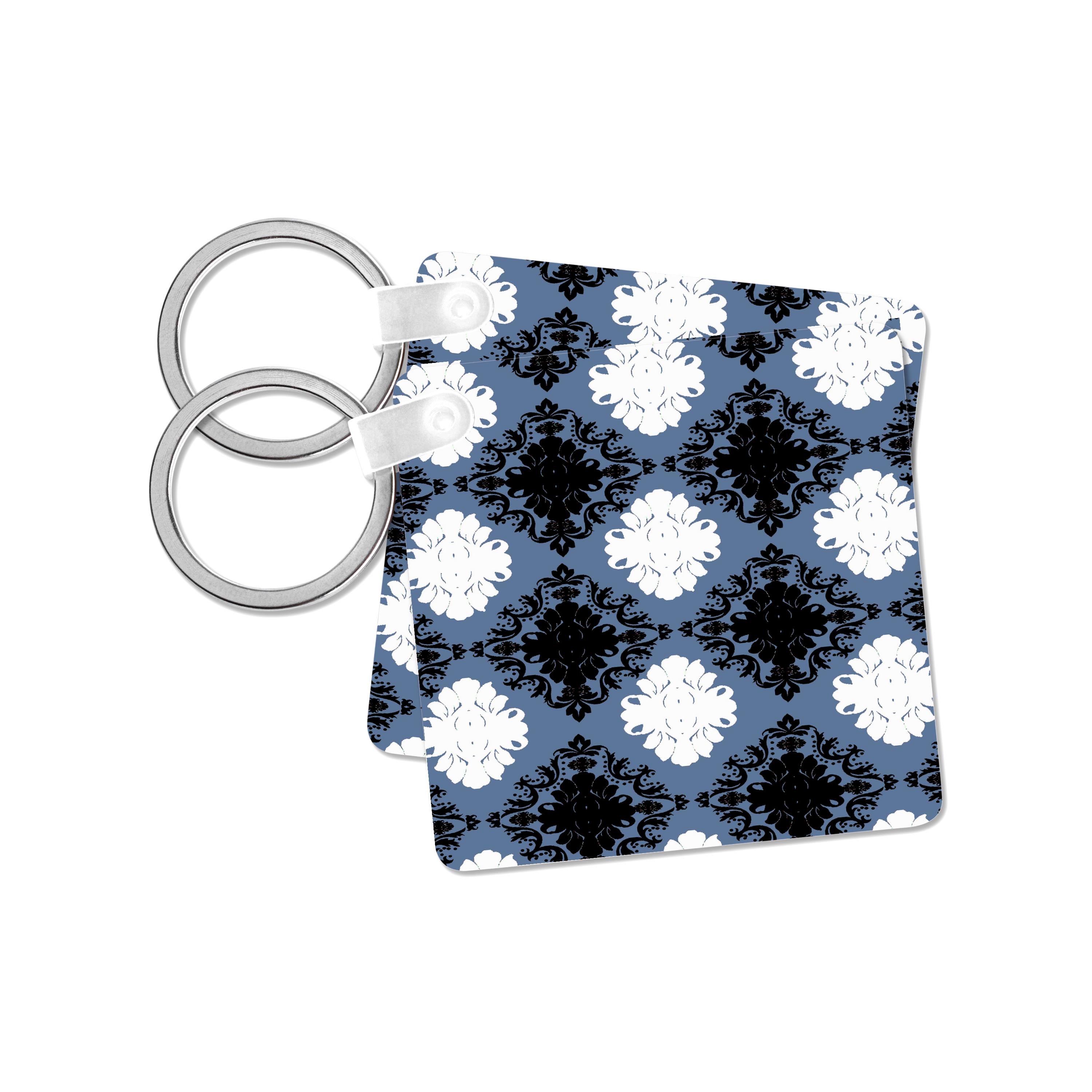 Key Chain - Dooni Designs Slate Blue White Black Diamond Damask Pattern Damask Designs