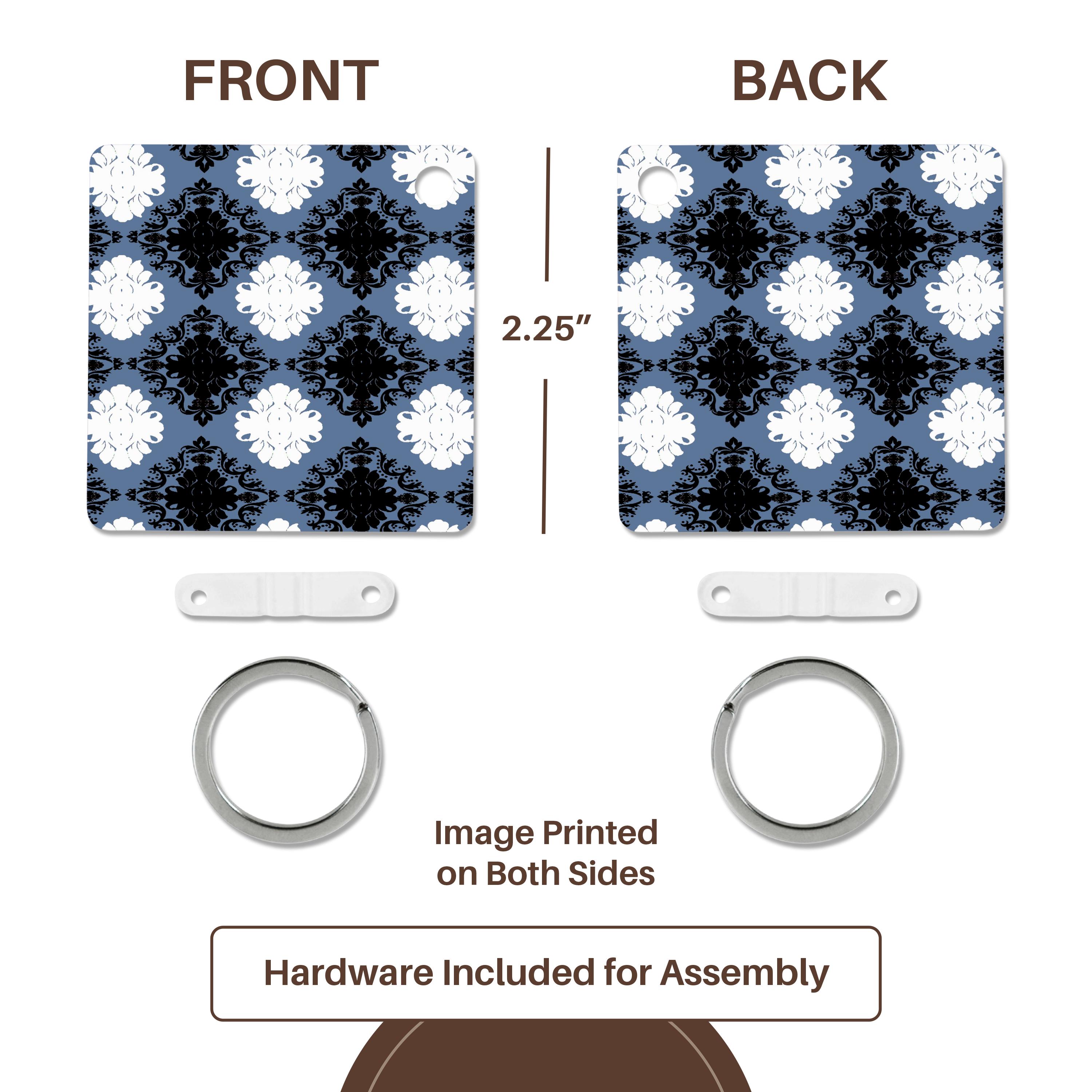 Key Chain - Dooni Designs Slate Blue White Black Diamond Damask Pattern Damask Designs