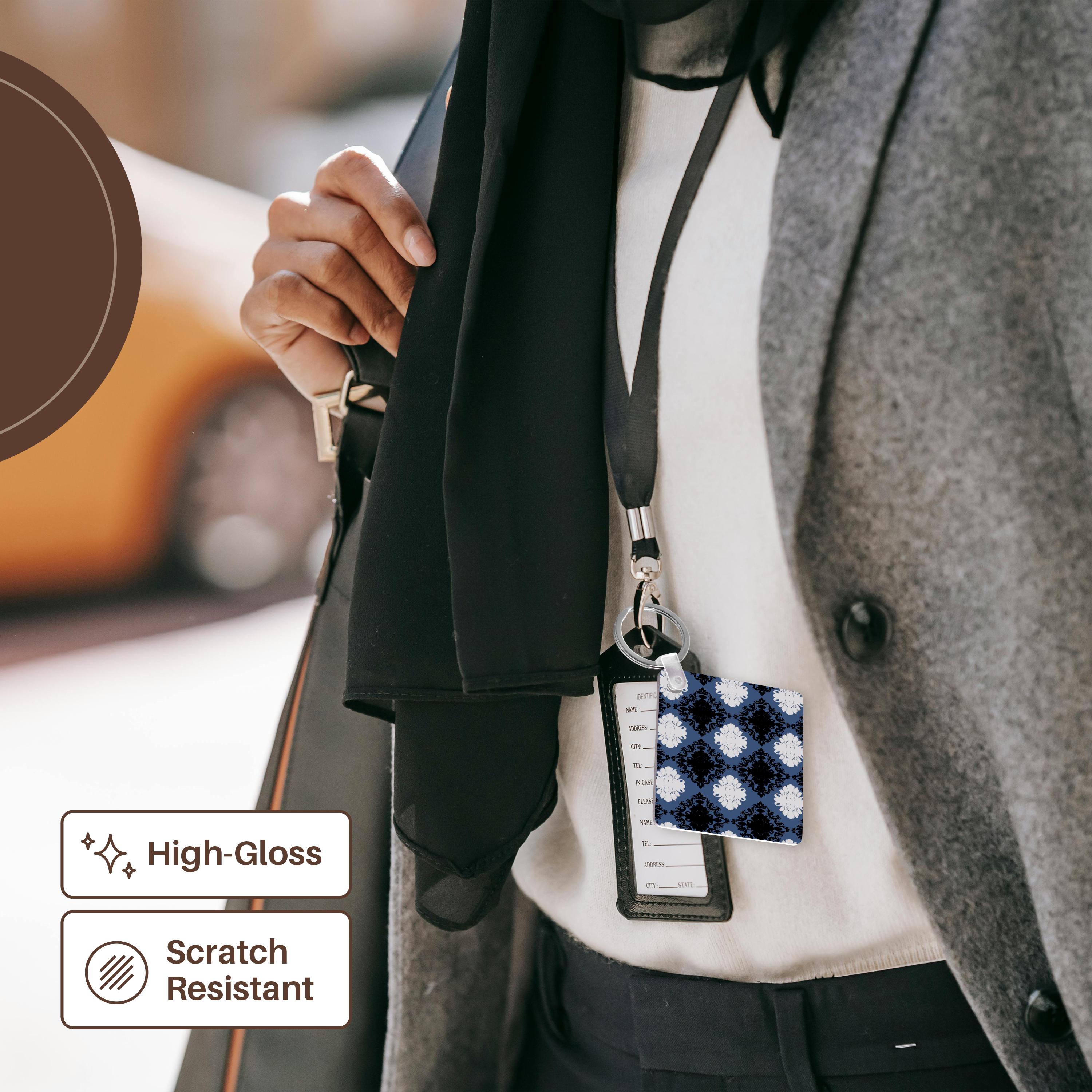 Key Chain - Dooni Designs Slate Blue White Black Diamond Damask Pattern Damask Designs