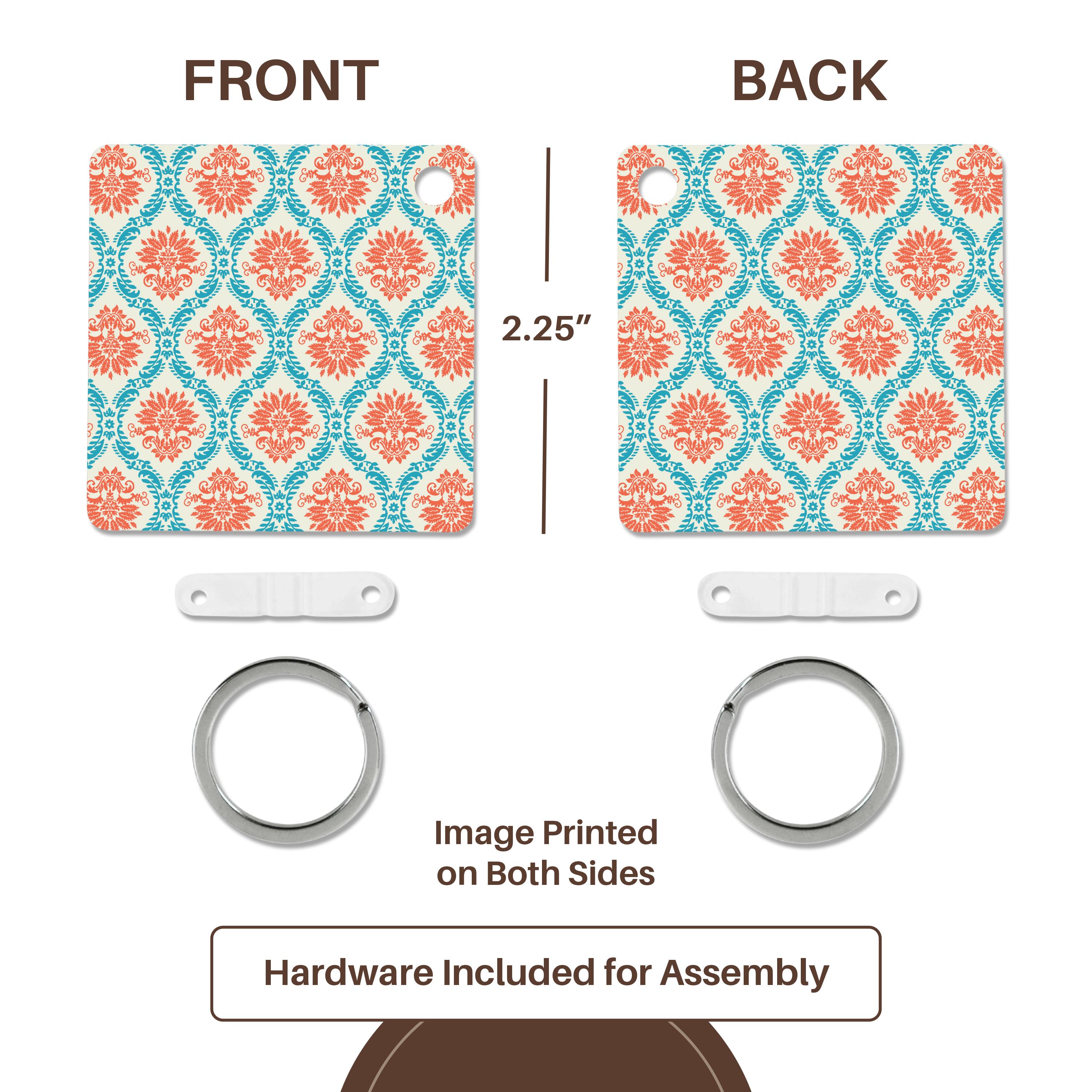 Key Chain - Dooni Designs Tangerine Orange And Aqua Blue Ornate Damask Pattern Damask Designs