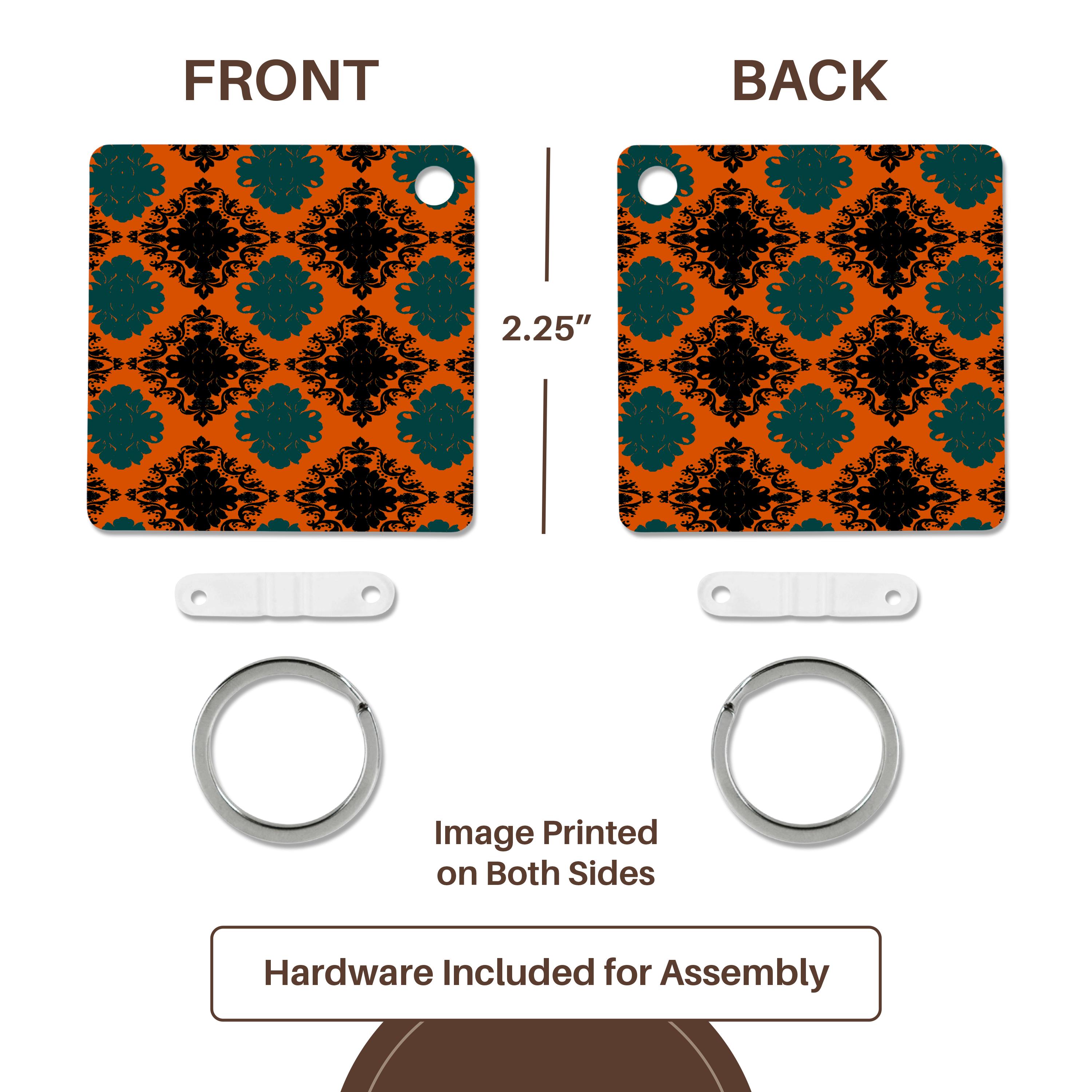 Key Chain - Dooni Designs Tangy Orange Teal Black Damask Pattern Damask Designs