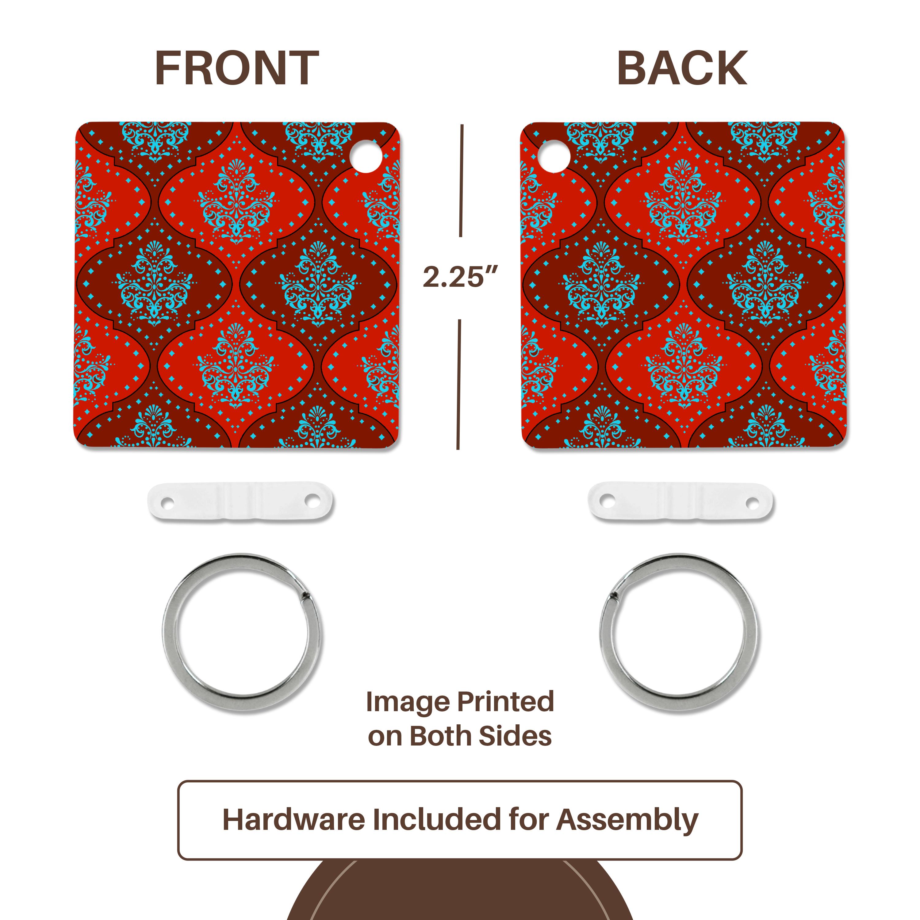 Key Chain - Dooni Designs Teal Aqua Blue Red White Henna Damask Damask Designs