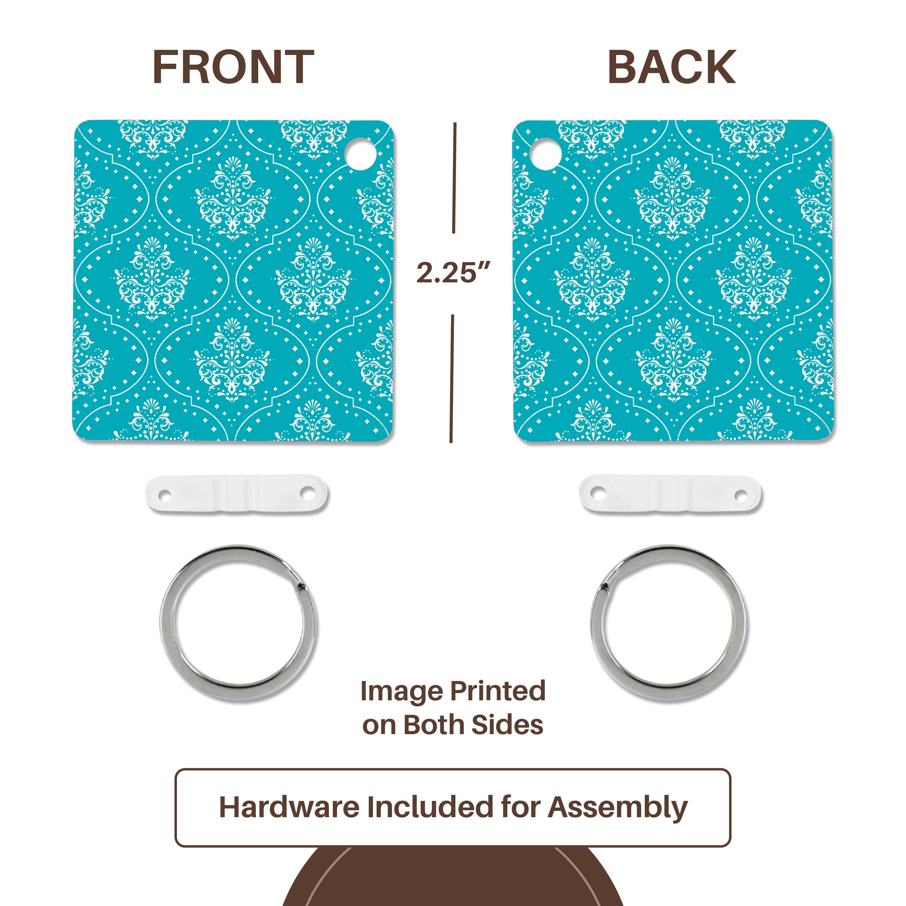 Key Chain - Dooni Designs Turquoise And White Henna Style Damask Pattern Damask Designs