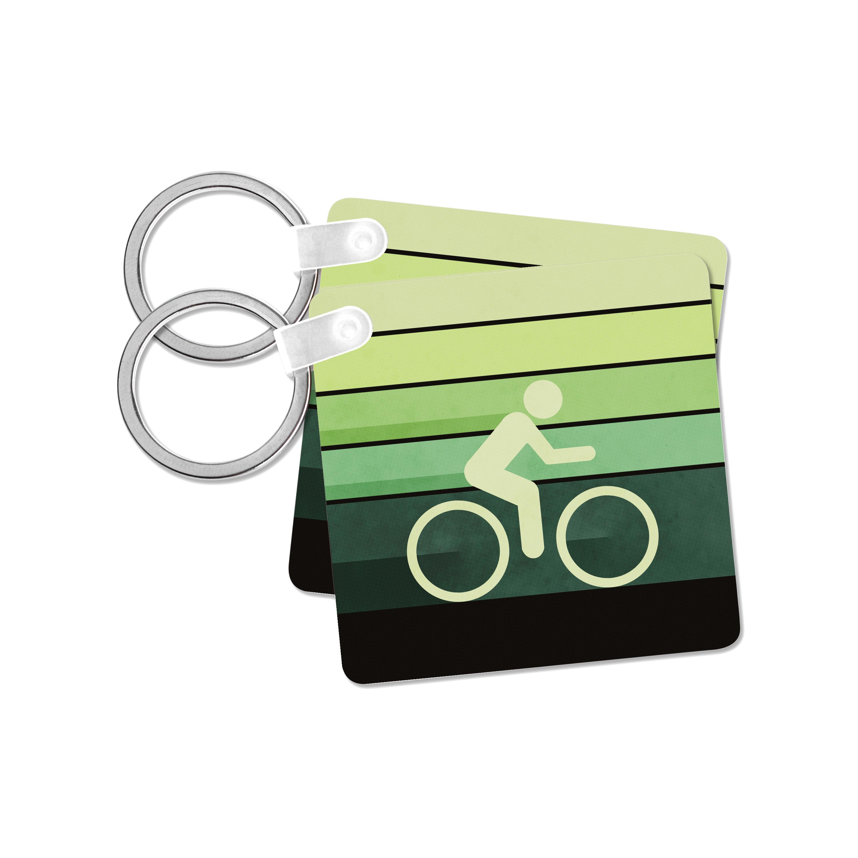 Key Chain - Let It Roll - bicycling icon with grunge texture and colorful green gradient layers Designs Summertime