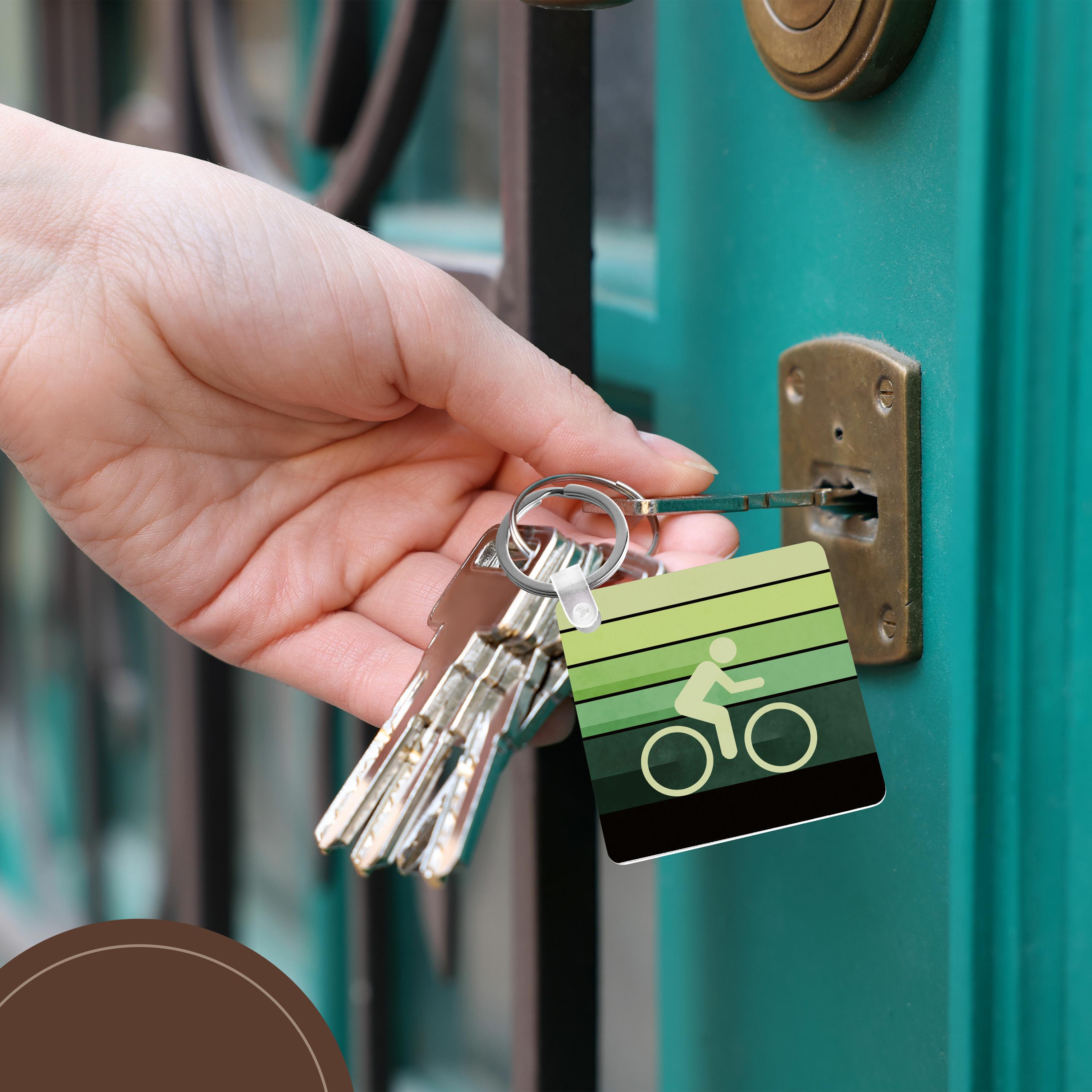 Key Chain - Let It Roll - bicycling icon with grunge texture and colorful green gradient layers Designs Summertime